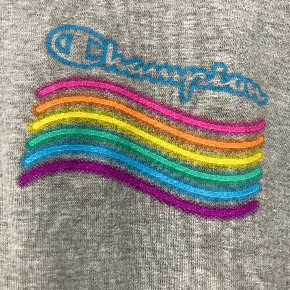 Champion Rainbow Logo Classic Graphic T-Shirt Back Hit Oxford Gray Men’s Medium