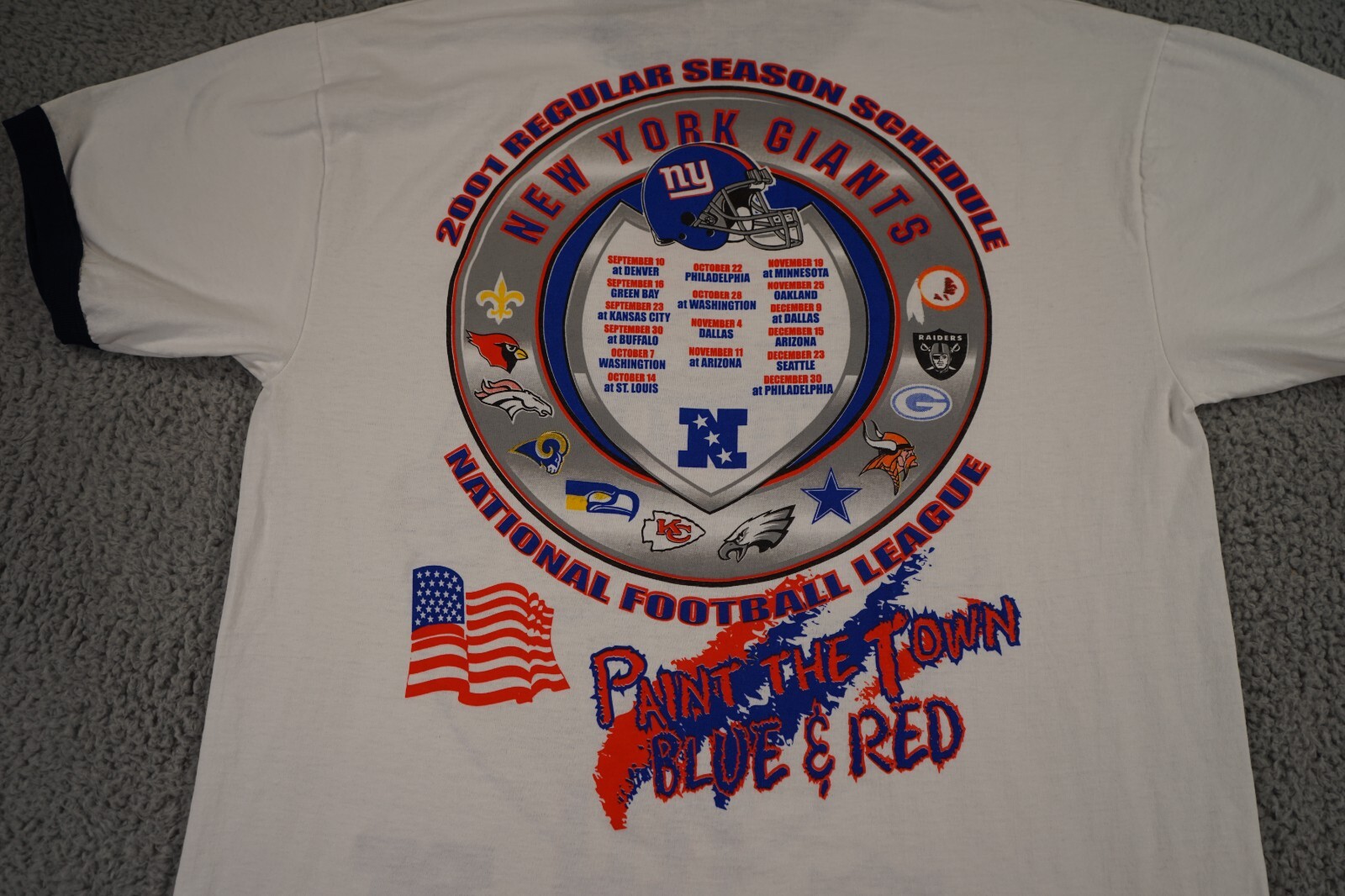 Vintage New York Giants T Shirt Mens XL White Y2K 2001 Season Center Logo Flag gallery