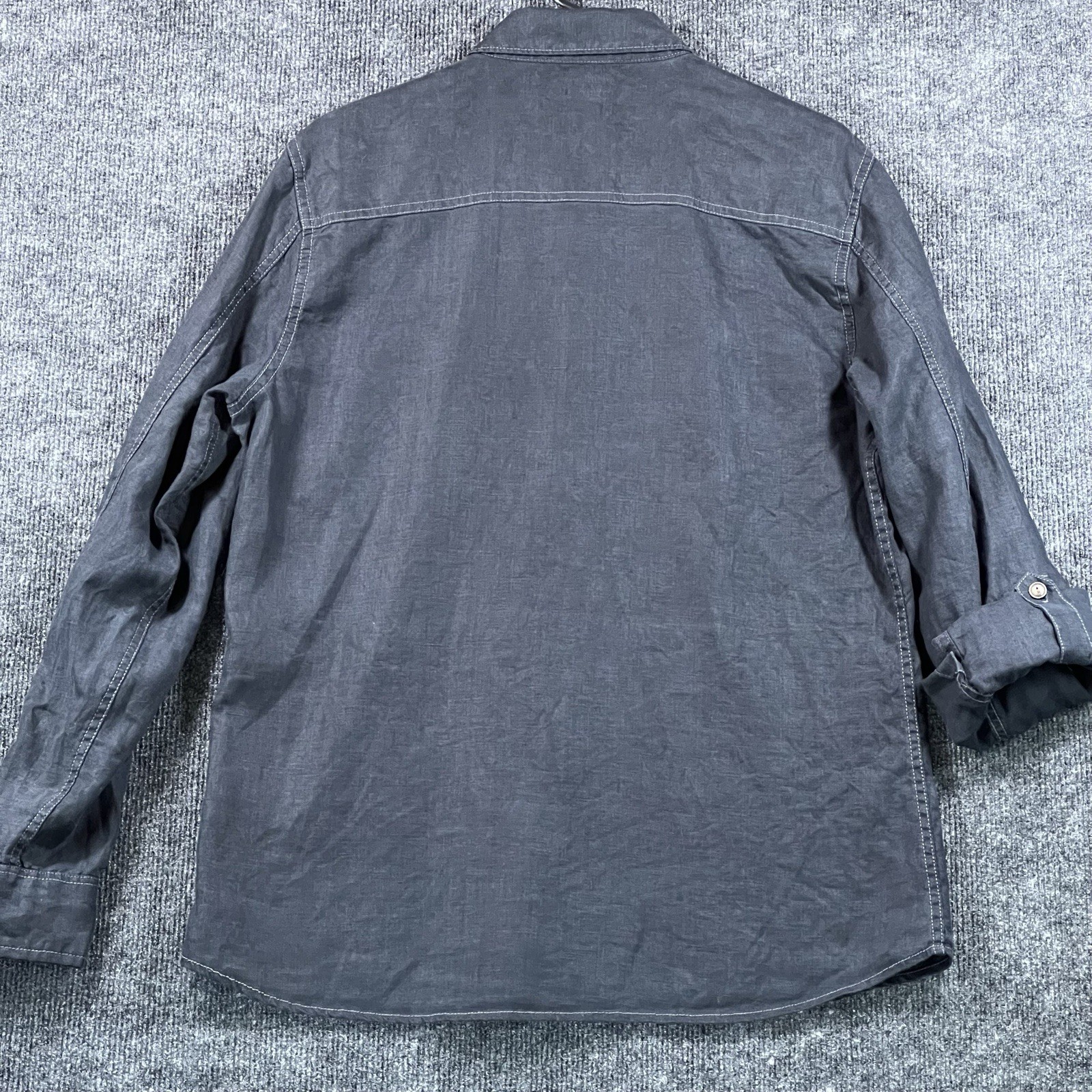 True Religion Men’s Long Sleeve Utility Shirt Size M Black Red Logo gallery