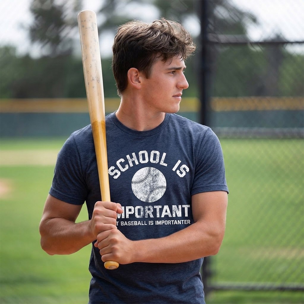 Mens School Is Important But Baseball Is Importanter T Shirt Funny Sports Tee gallery