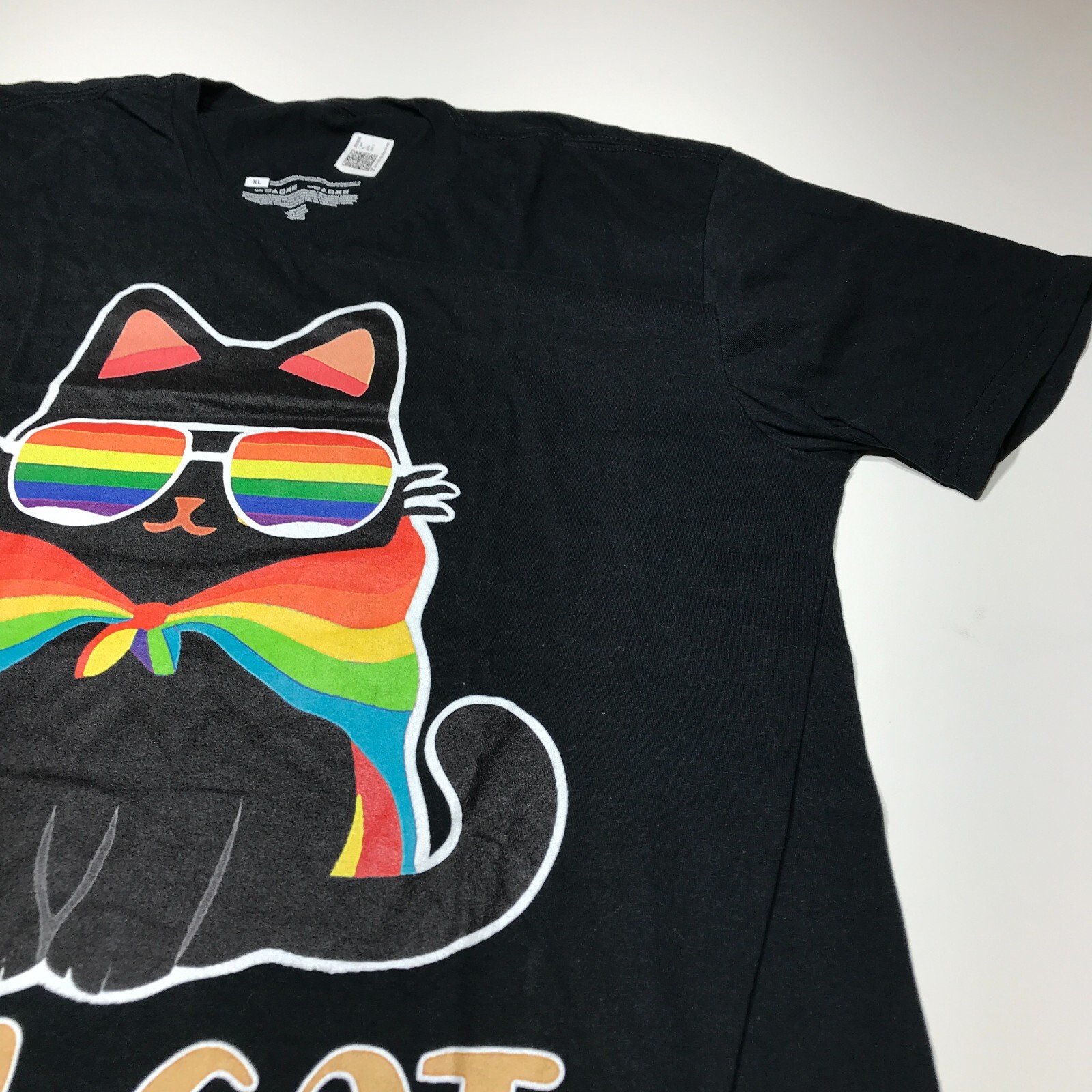 NWOT Ally Cat Graphic Rainbow Pride Short Sleeve Black Crew T-Shirt Mens Size XL gallery