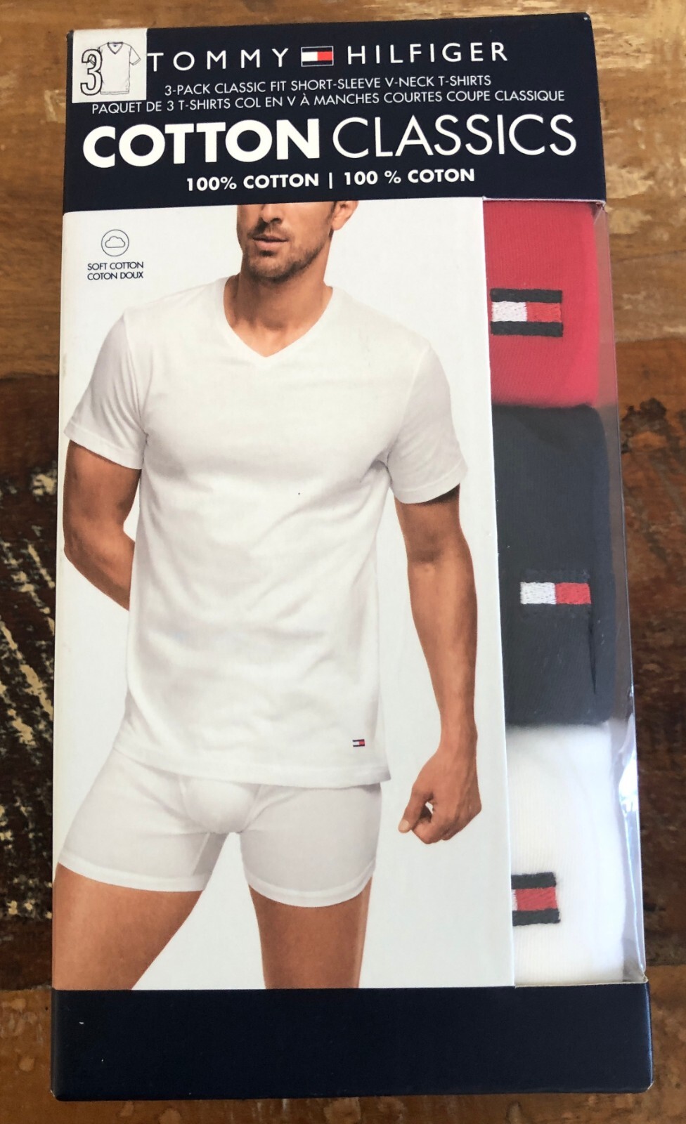 Tommy Hilfiger Men's 3 Pack T Shirts M Cotton Classics V-Neck Red White Blue gallery