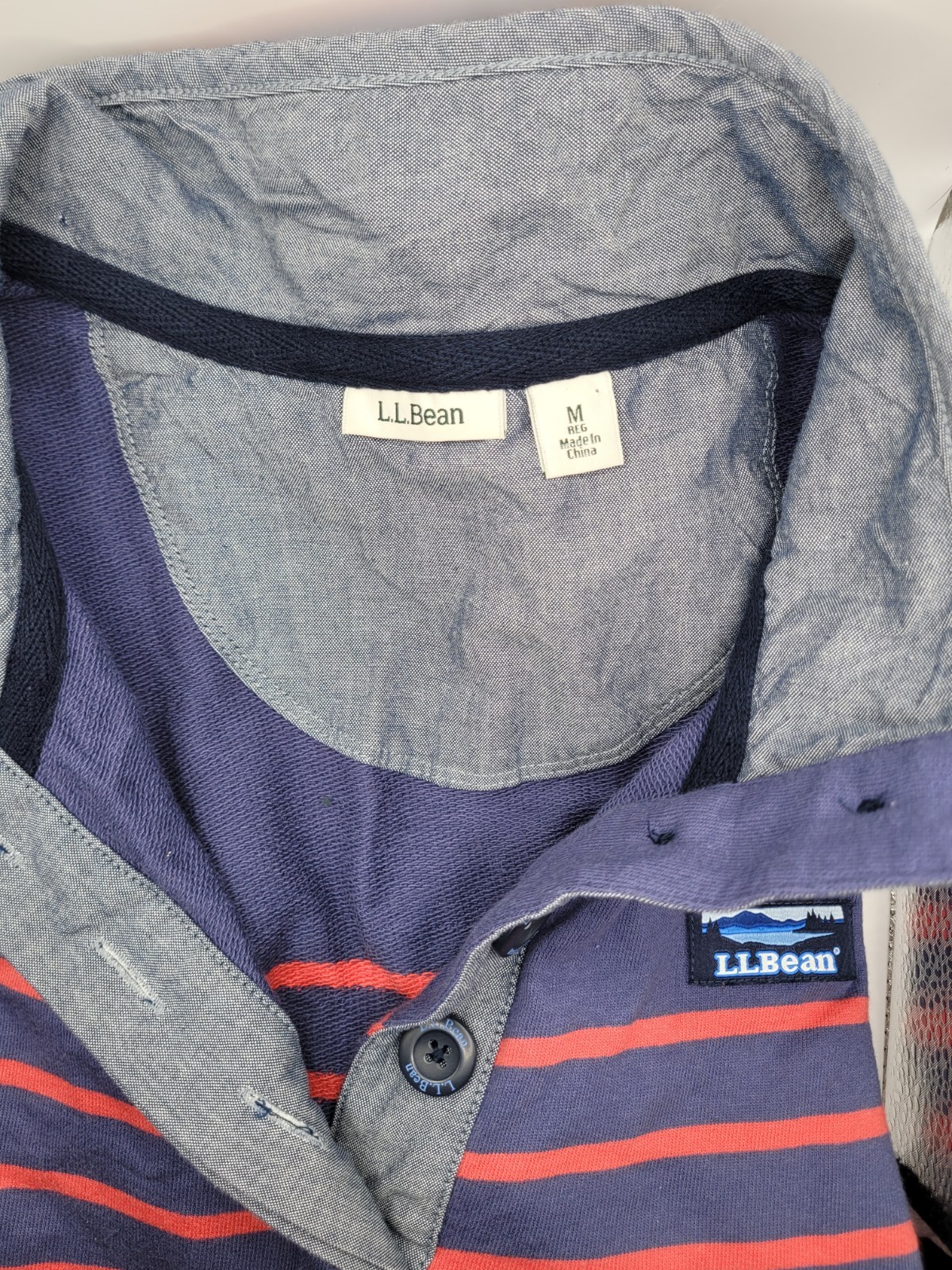 L.L.Bean womens M Regular Henley Long Sleeve Striped T-Shirt Blue Red Gray gallery