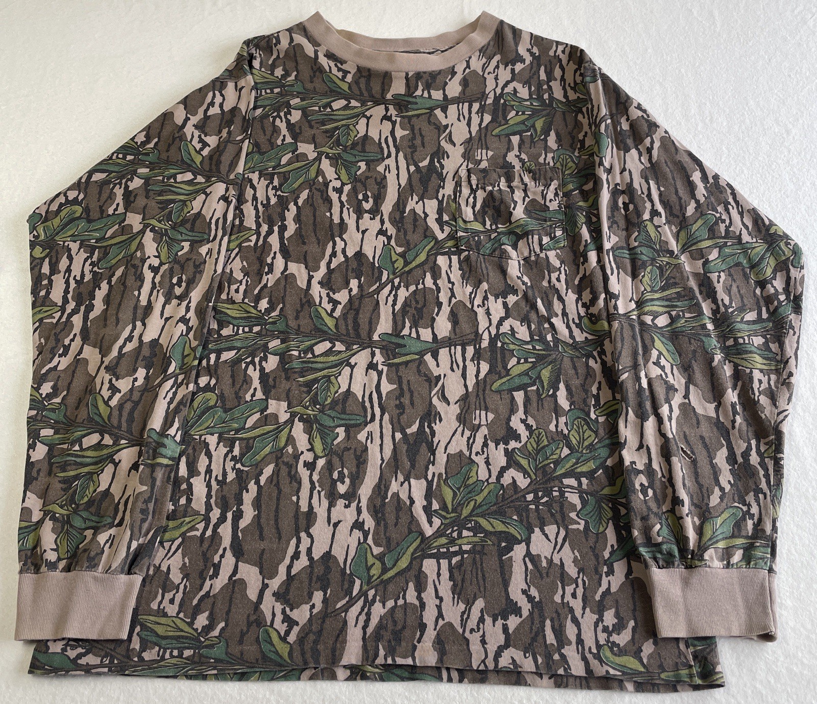 Vtg LG Long Sleeve Mossy Oak Pocket Shirt Green Leaf Foliage USA Made See Pics gallery
