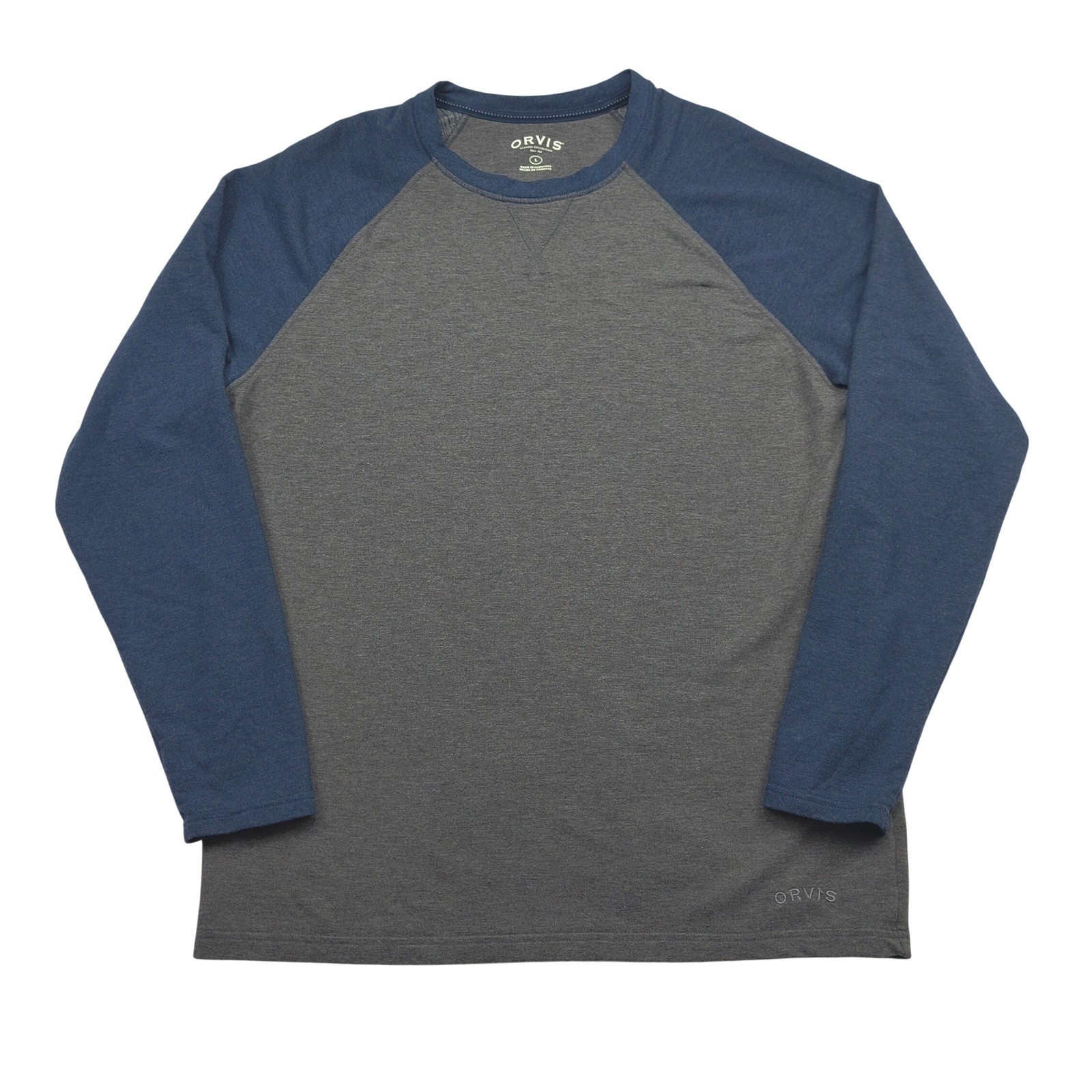 Orvis Mens Large Gray Blue Raglan Long Sleeve Crew Neck T-Shirt 1225440 Stretch gallery