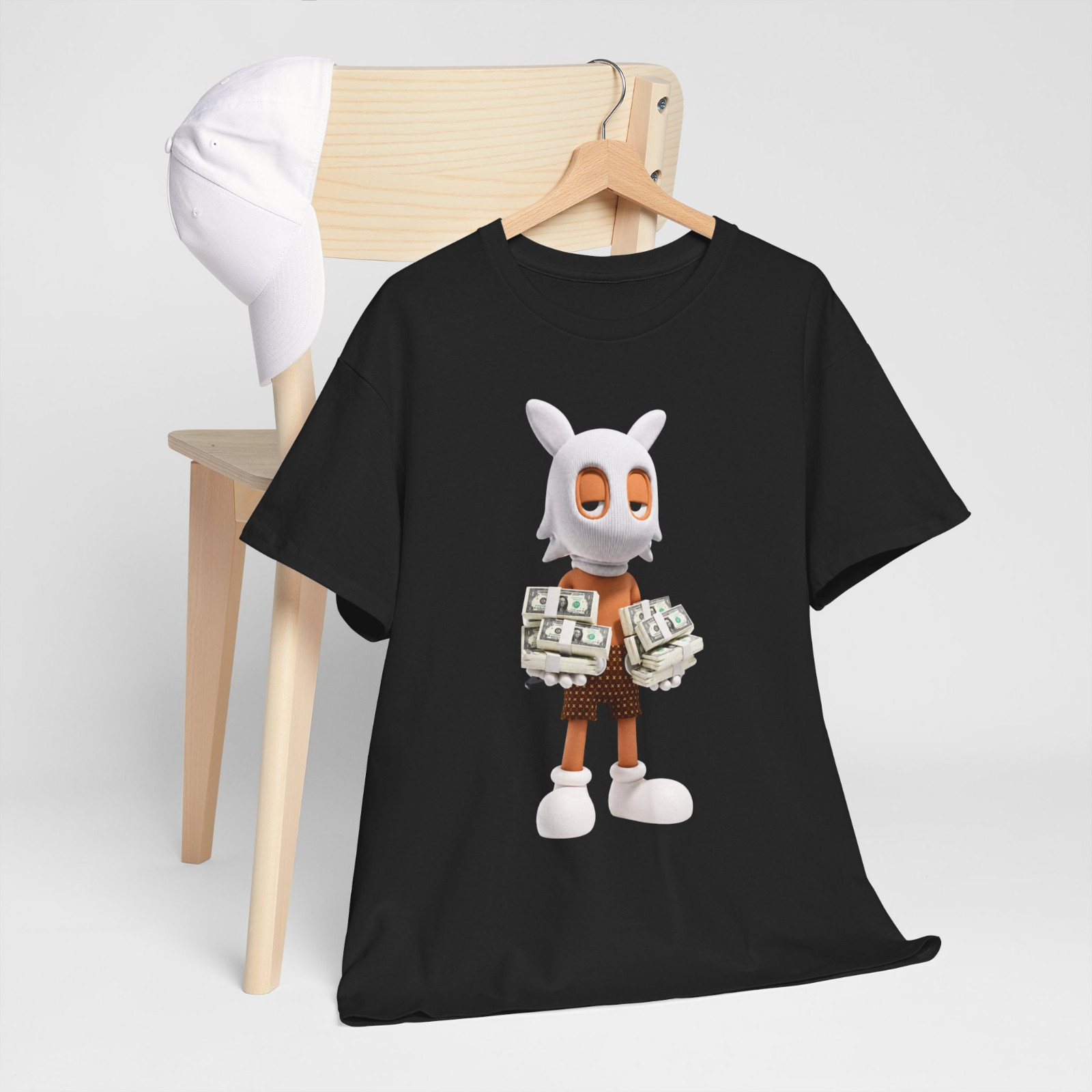 Sleepy Masked Mascot Money Stack Graphic T-Shirt Cash Streetwear Tee gallery
