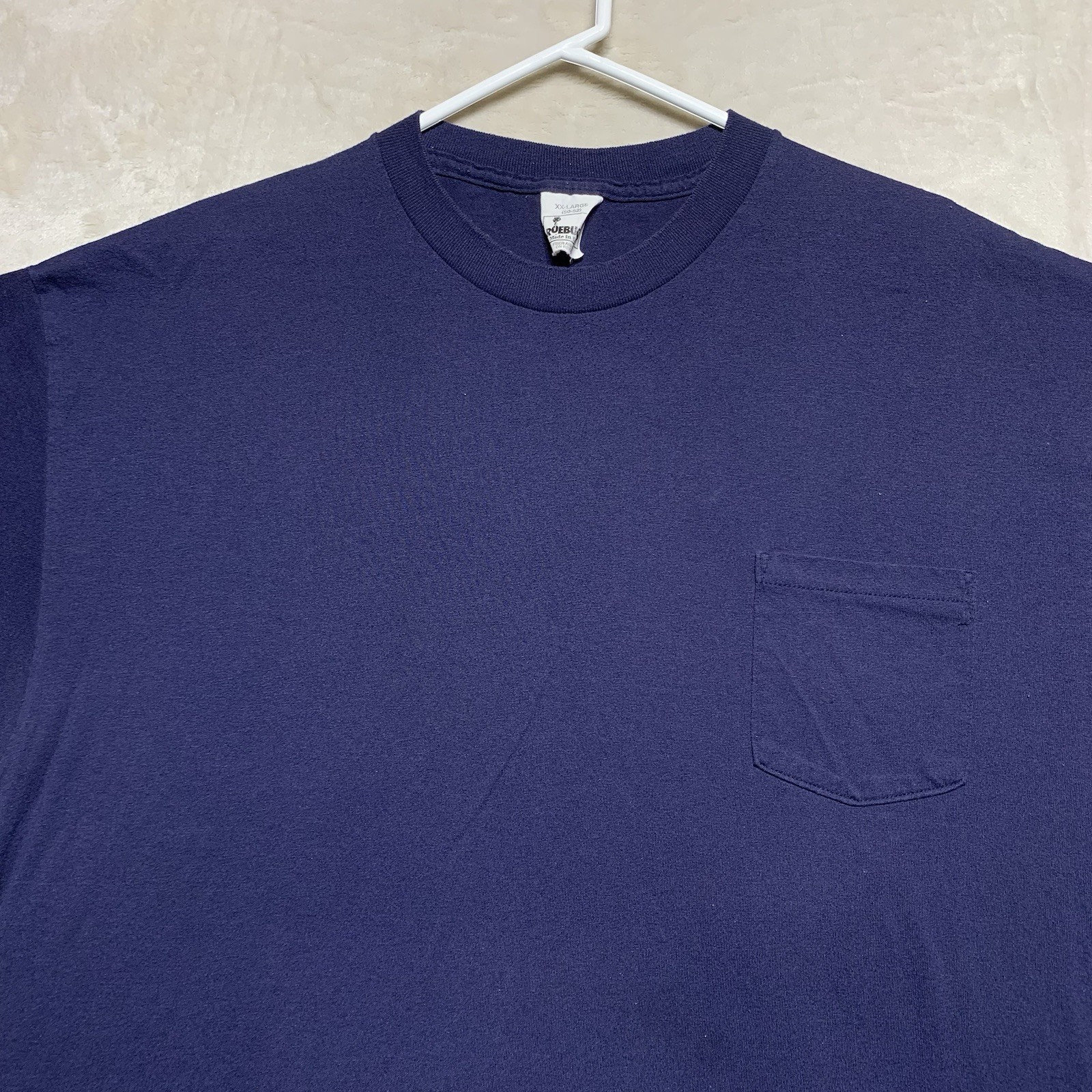 Vintage 90s Roebucks Selvedge Pocket T-Shirt XXL Navy Blank Single Stitch USA gallery