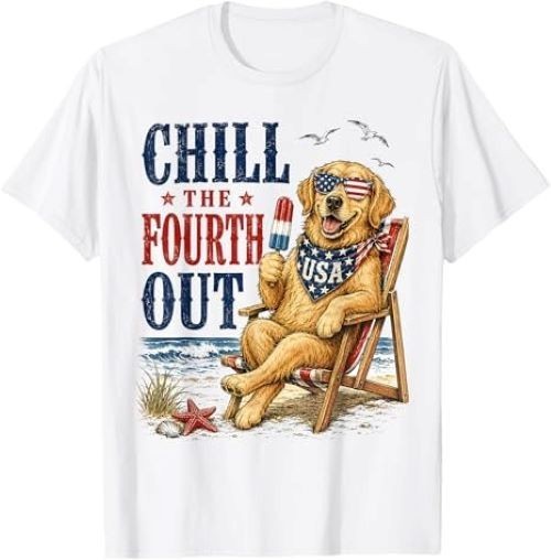 Chill The Fourth Out Golden Retriever Funny Beach Dog Cool T-Shirt gallery