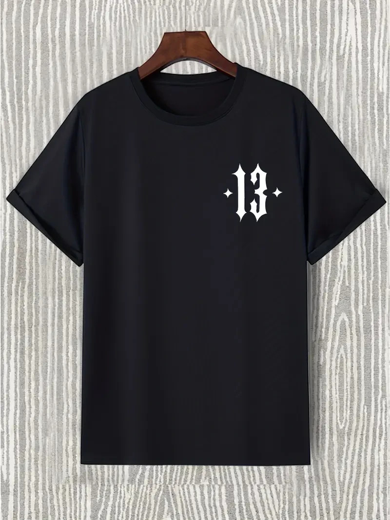 Number 13 Graphic T Shirt Men’s Gothic Punk Style Streetwear Black Cotton Tops