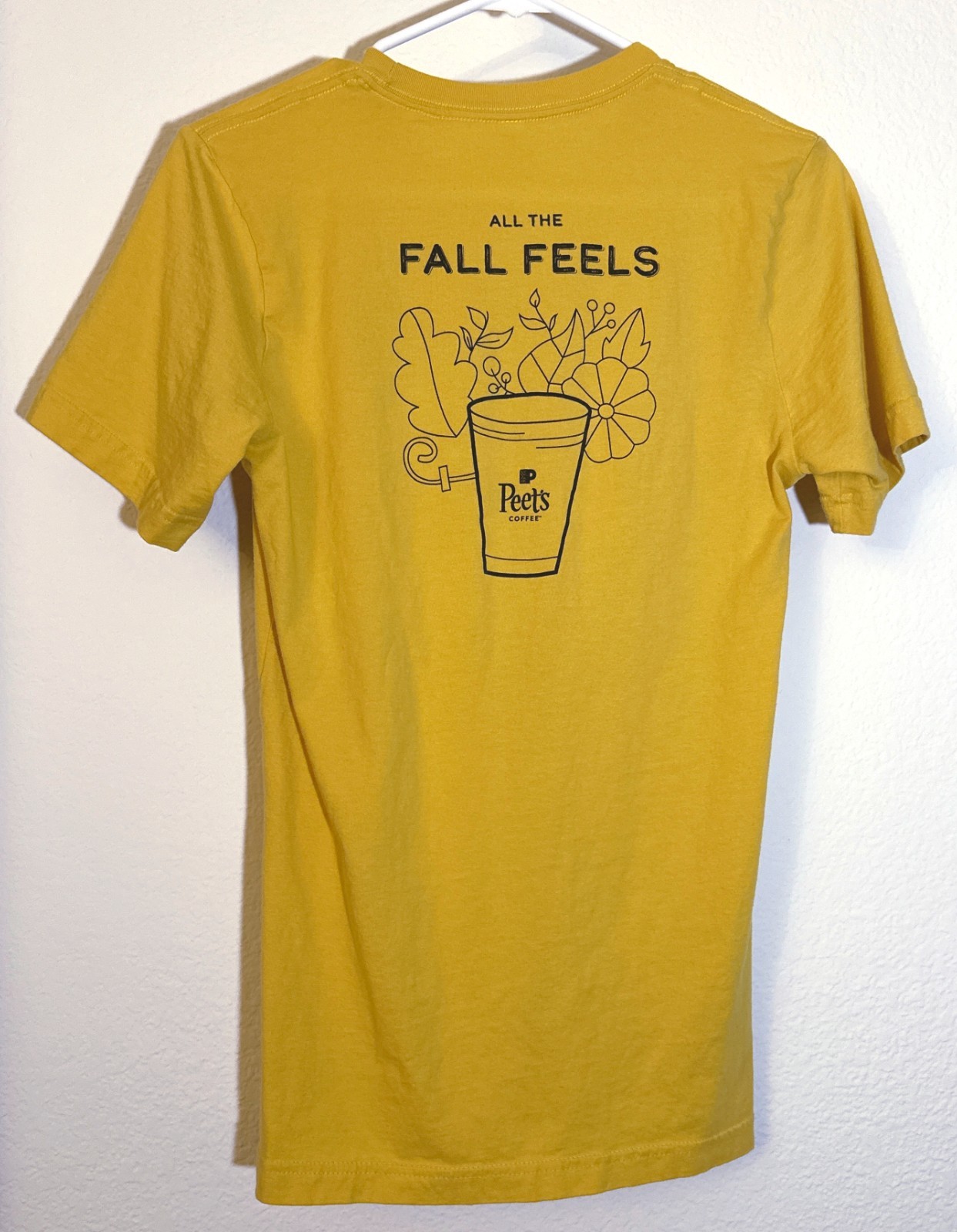 Peet's Coffee Logo Canvas T-Shirt Mustard Yellow Men's Size Small "Fall Feels" gallery
