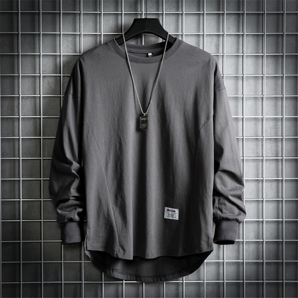 Men's Casual Baggy Long Sleeve Shirt Sports Round Neck Fashion T-Shirt Street gallery