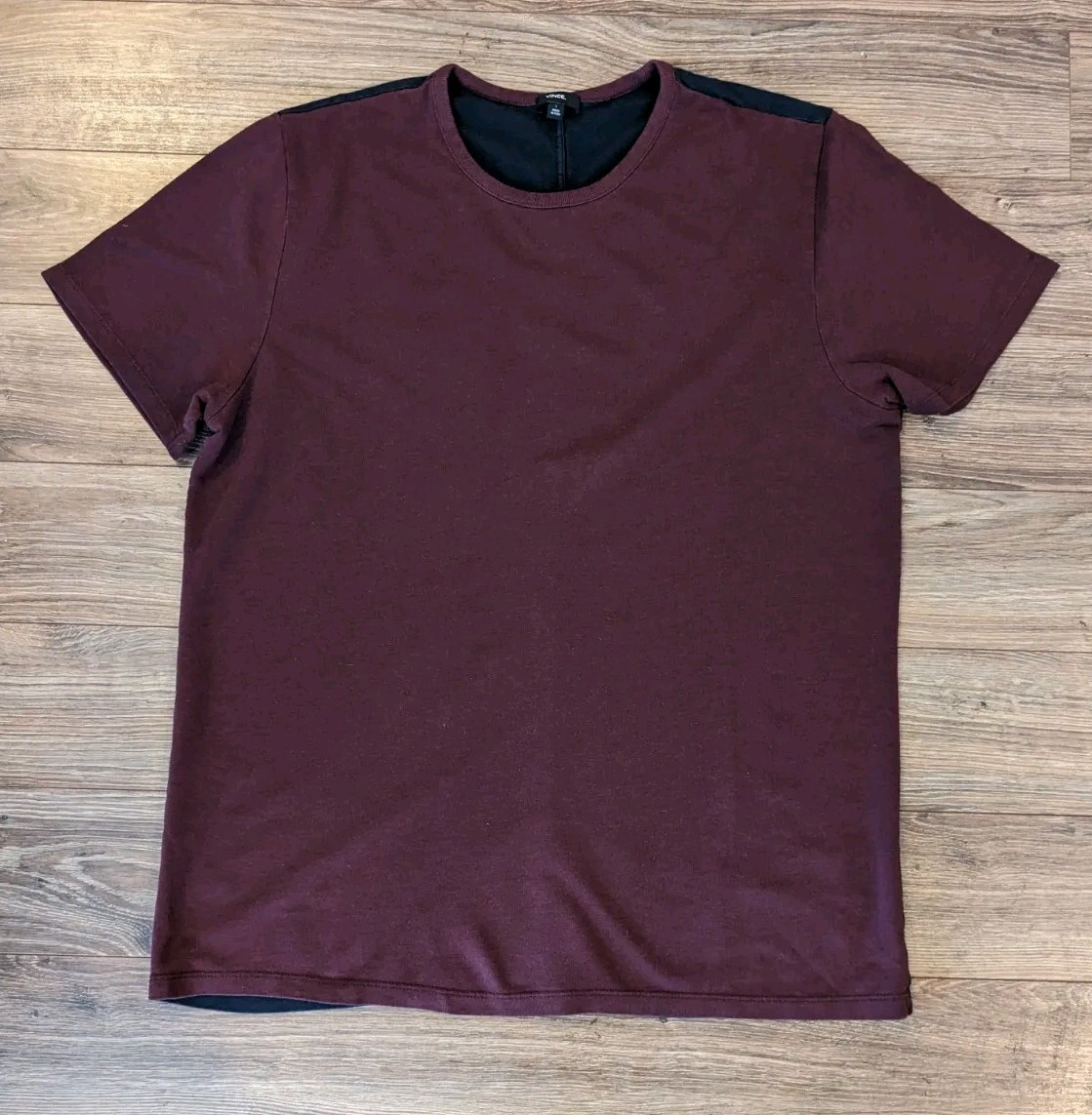 Vince T-Shirt Mens Burgundy Navy Colorblock SS Micro Ribbed Crewneck - L gallery