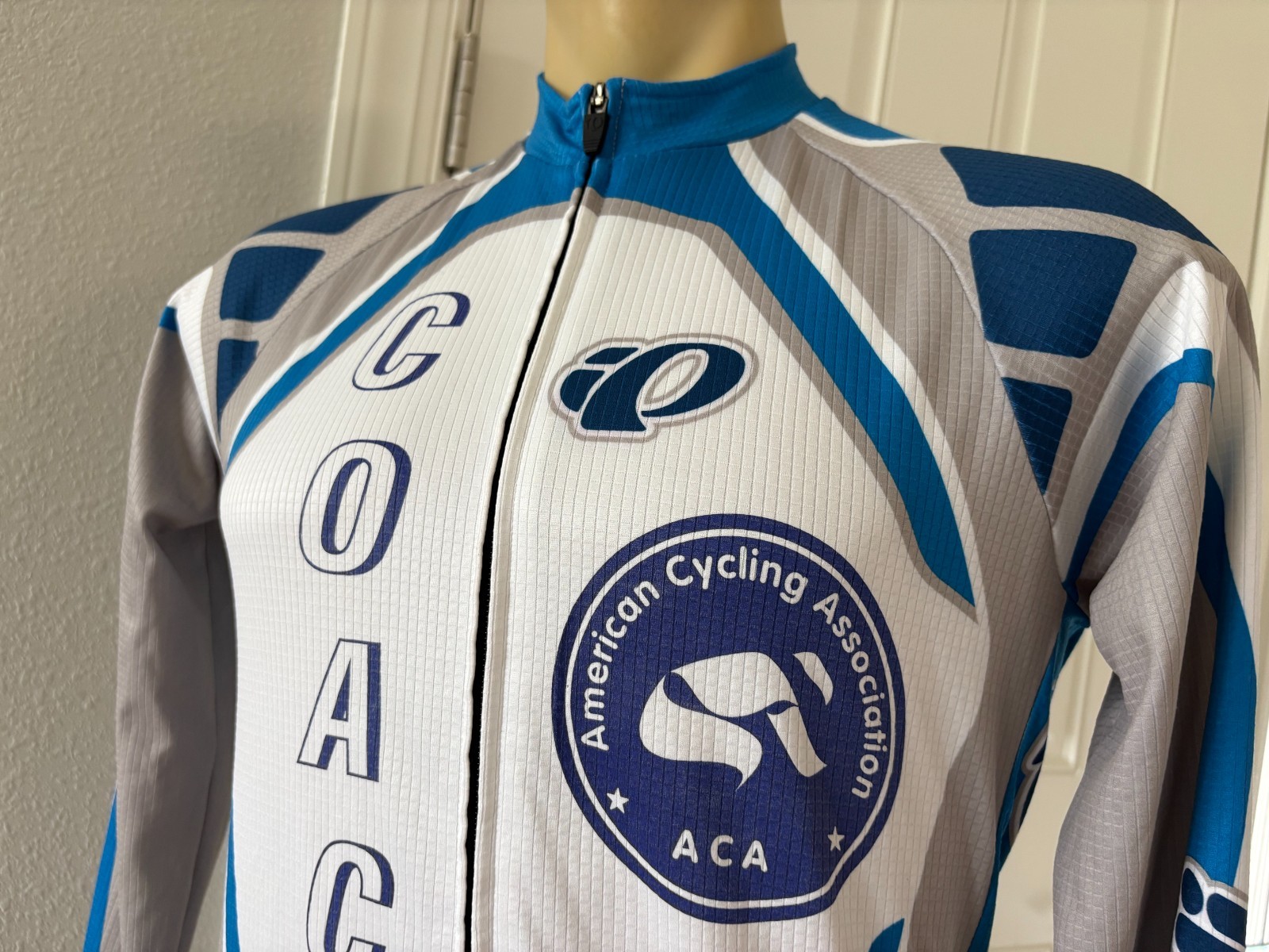 Pearl Izumi Cycling Jersey COACH Mens Blue & White Long Sleeve Full Zip Size M gallery