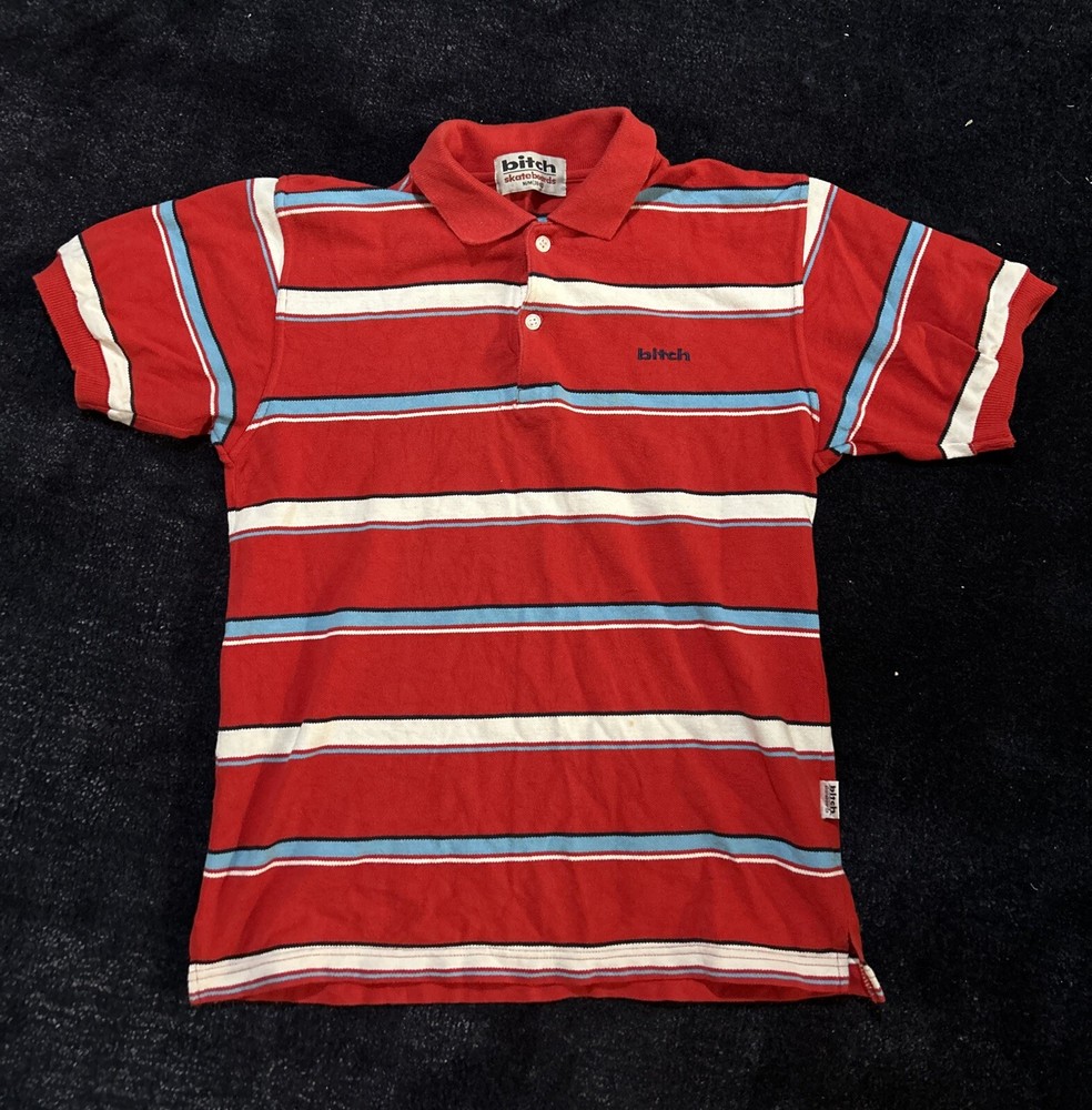 Vintage Rare Bitch Skateboards Button Up Polo T Shirt Small