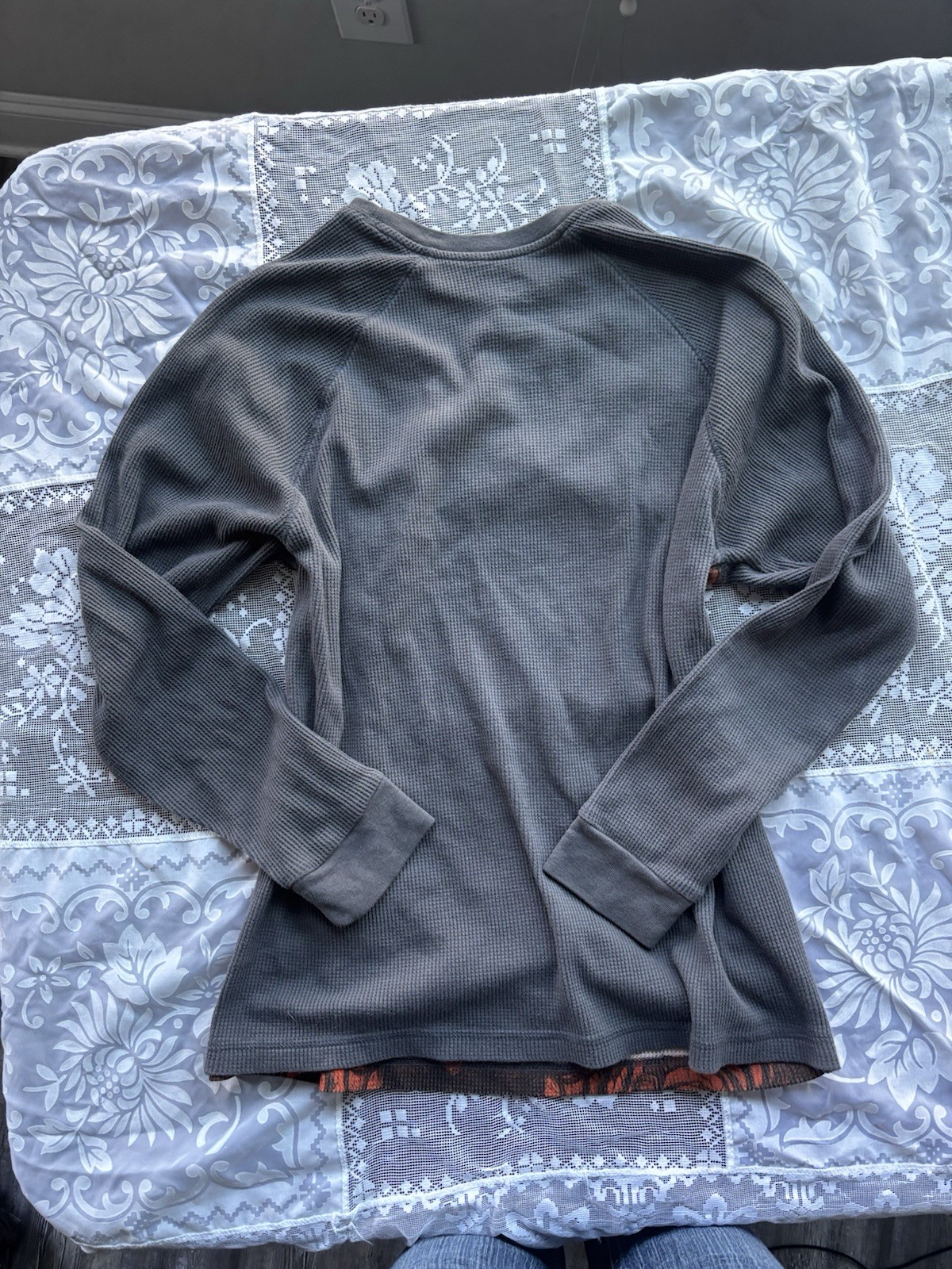Y2K Skater Style Gray and Red Long Sleeve Thermal with Grim Reaper Graphic gallery