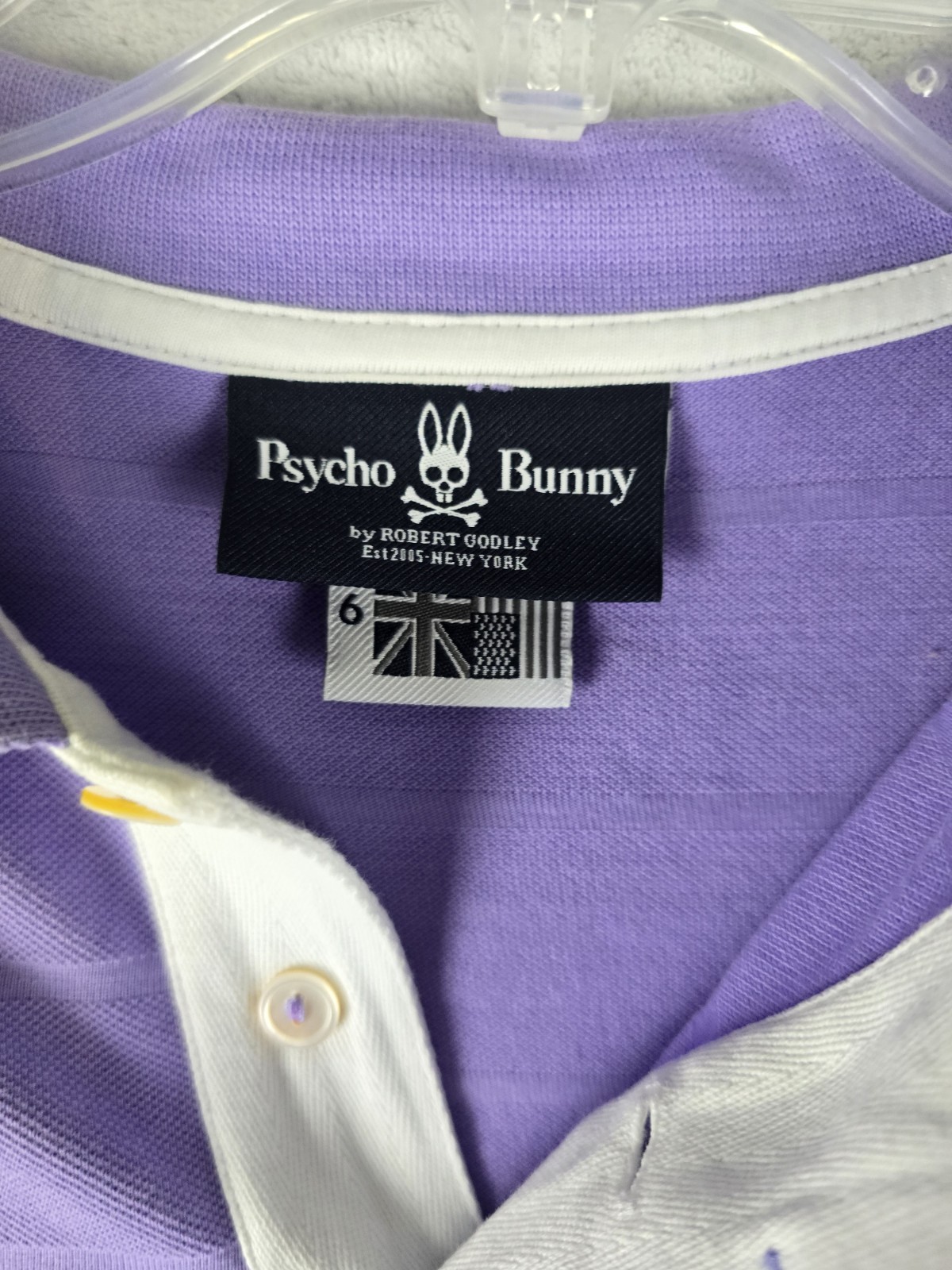 Psycho Bunny Shirt Mens 6 L Original Brand Purple Polo Orange and White Logo gallery