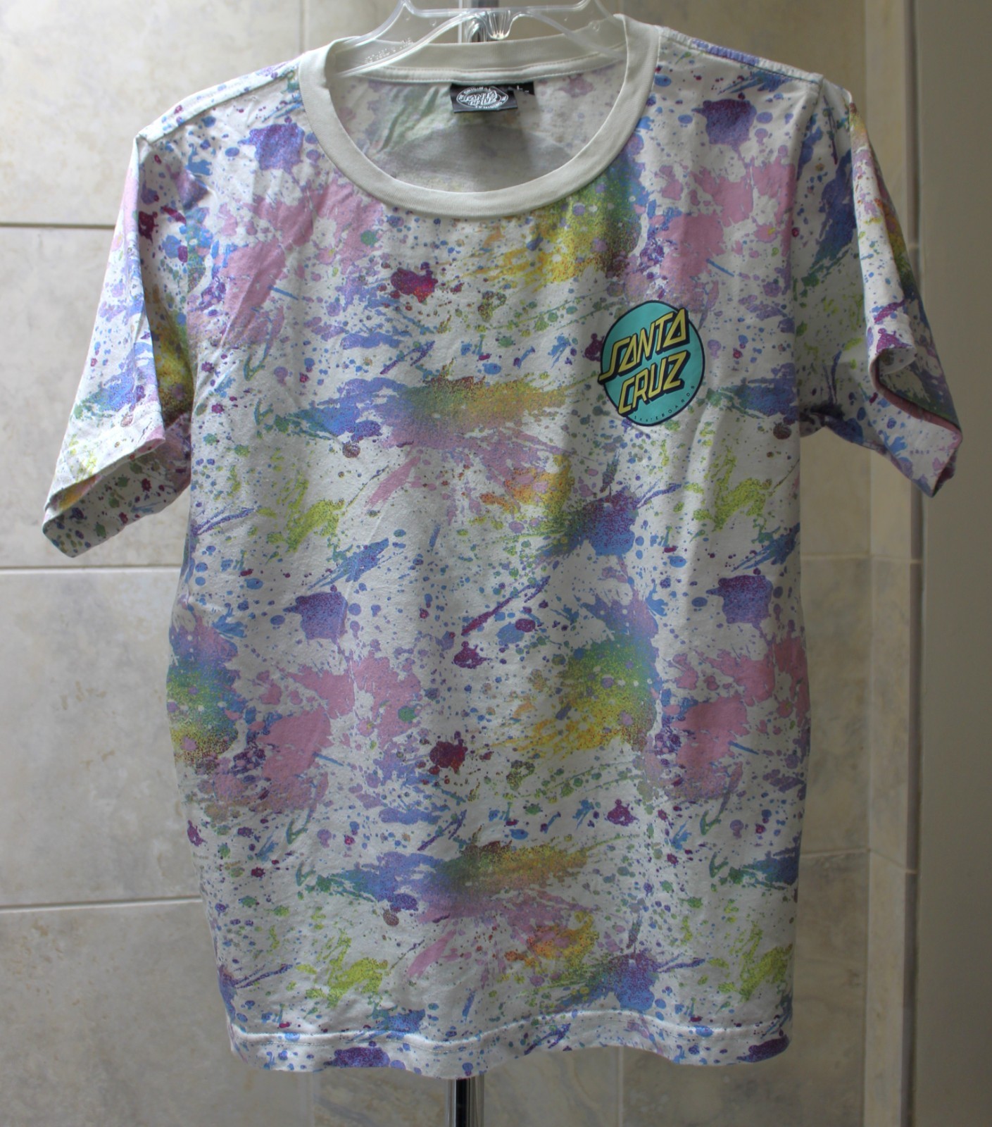 Santa Cruz Skateboards Tee sz L Chest 44" Multi Paint Splatter Dot Logo T-Shirt gallery