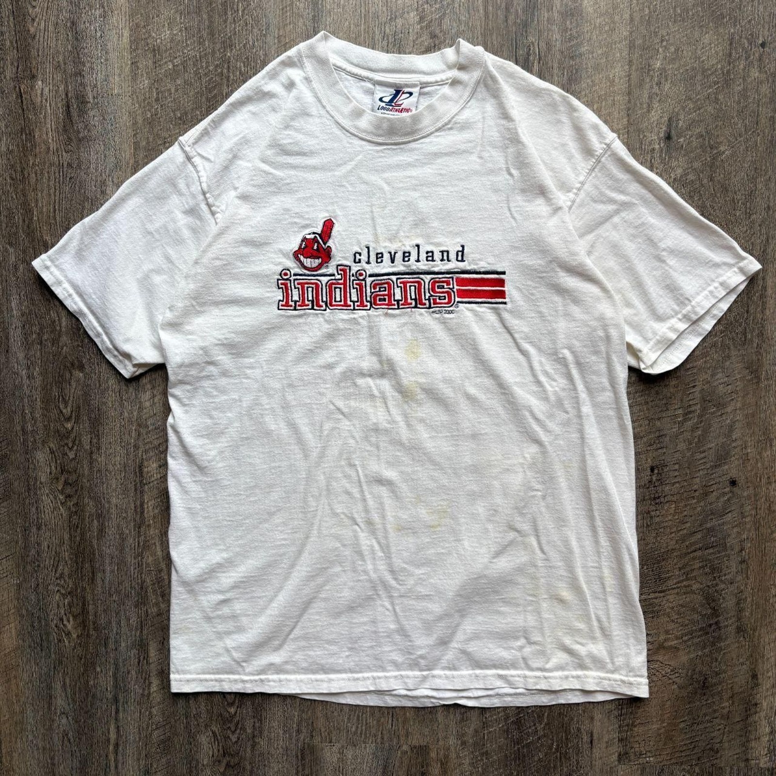 Vintage 2000s White Logo Athletic MLB Embroidered Cleveland Indians Tee