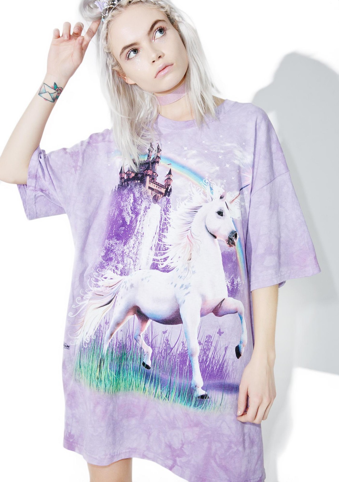 Unicorn Castle Purple Fantasy Rainbow Adult T-Shirt Mountain Horses Animal S-5X gallery