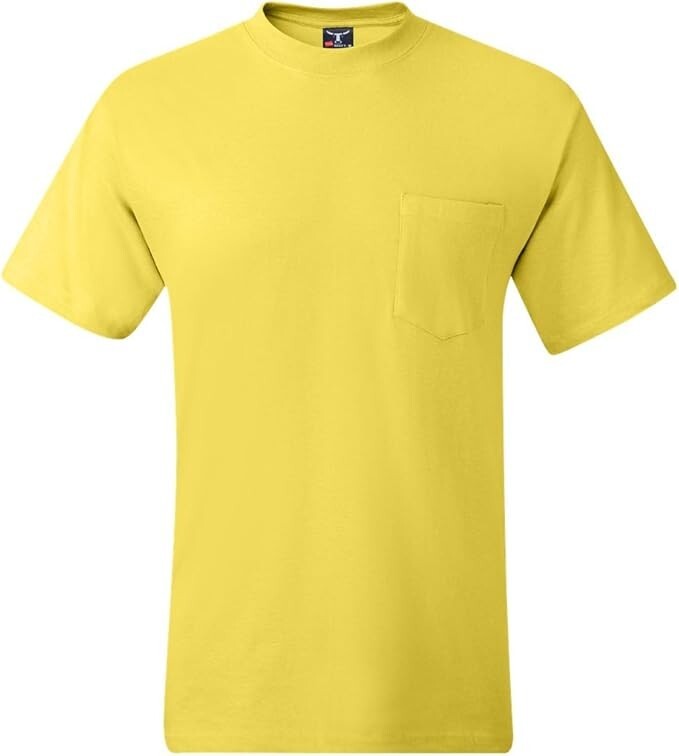 Hanes Beefy-T Unisex Pocket T-Shirt #5190 Crew Neck Short Sleeves Yellow Size XL gallery