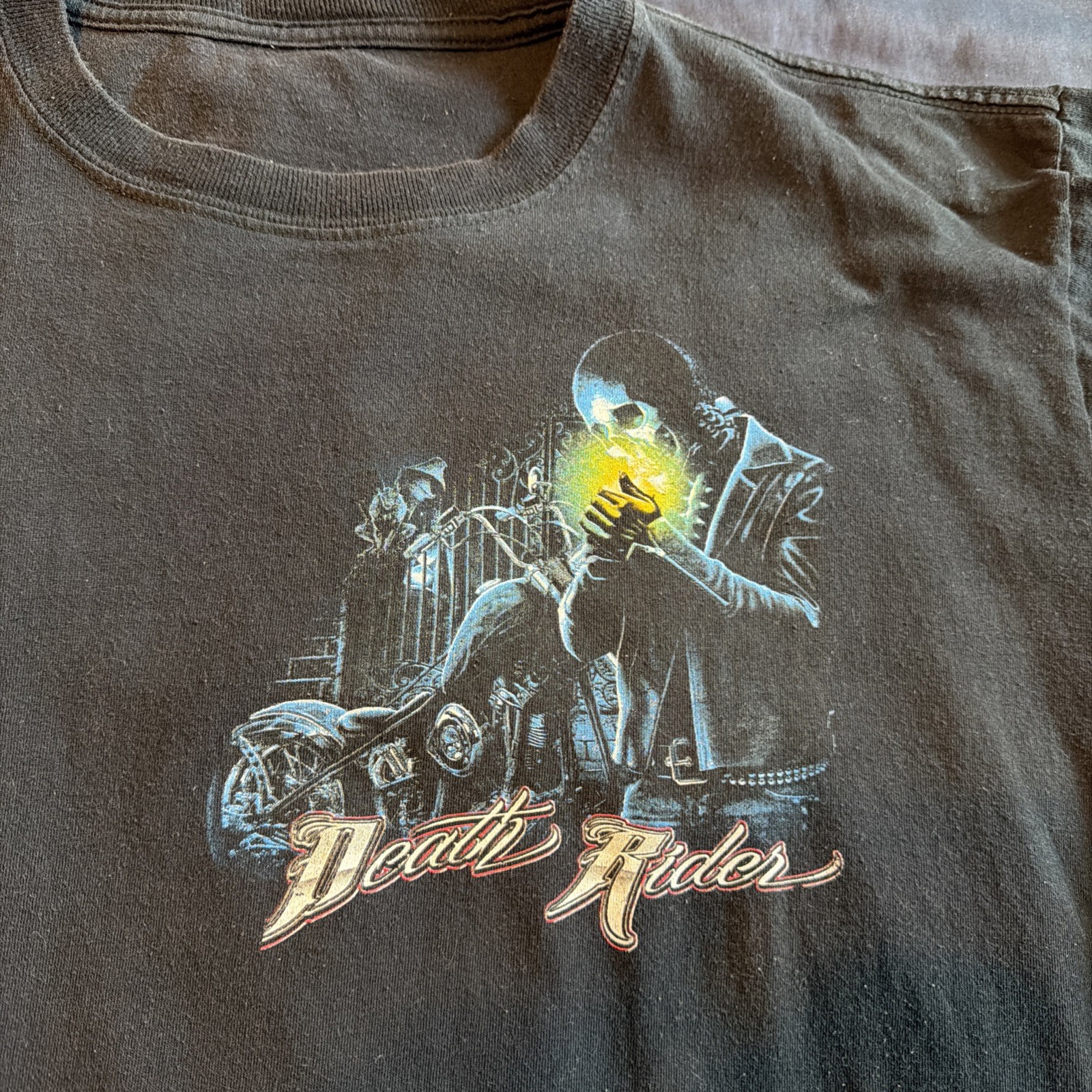 Vintage 90s Death Rider Motorcycle Shirt Size XL Black Biker Grunge 2000s Y2k gallery
