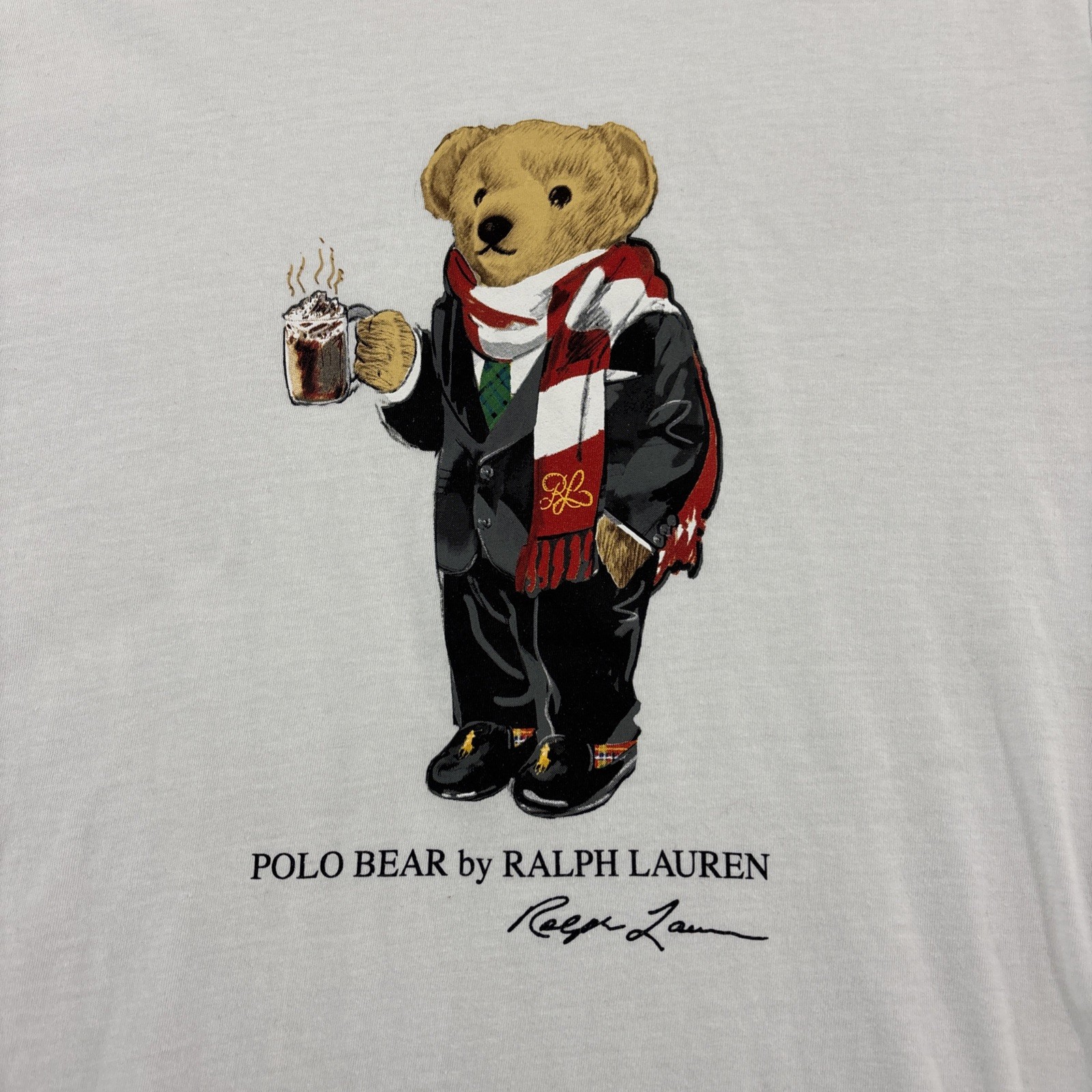 Polo Ralph Lauren T Shirt Mens Small Polo Bear Hot Cocoa Preppy White Tee FLAW gallery