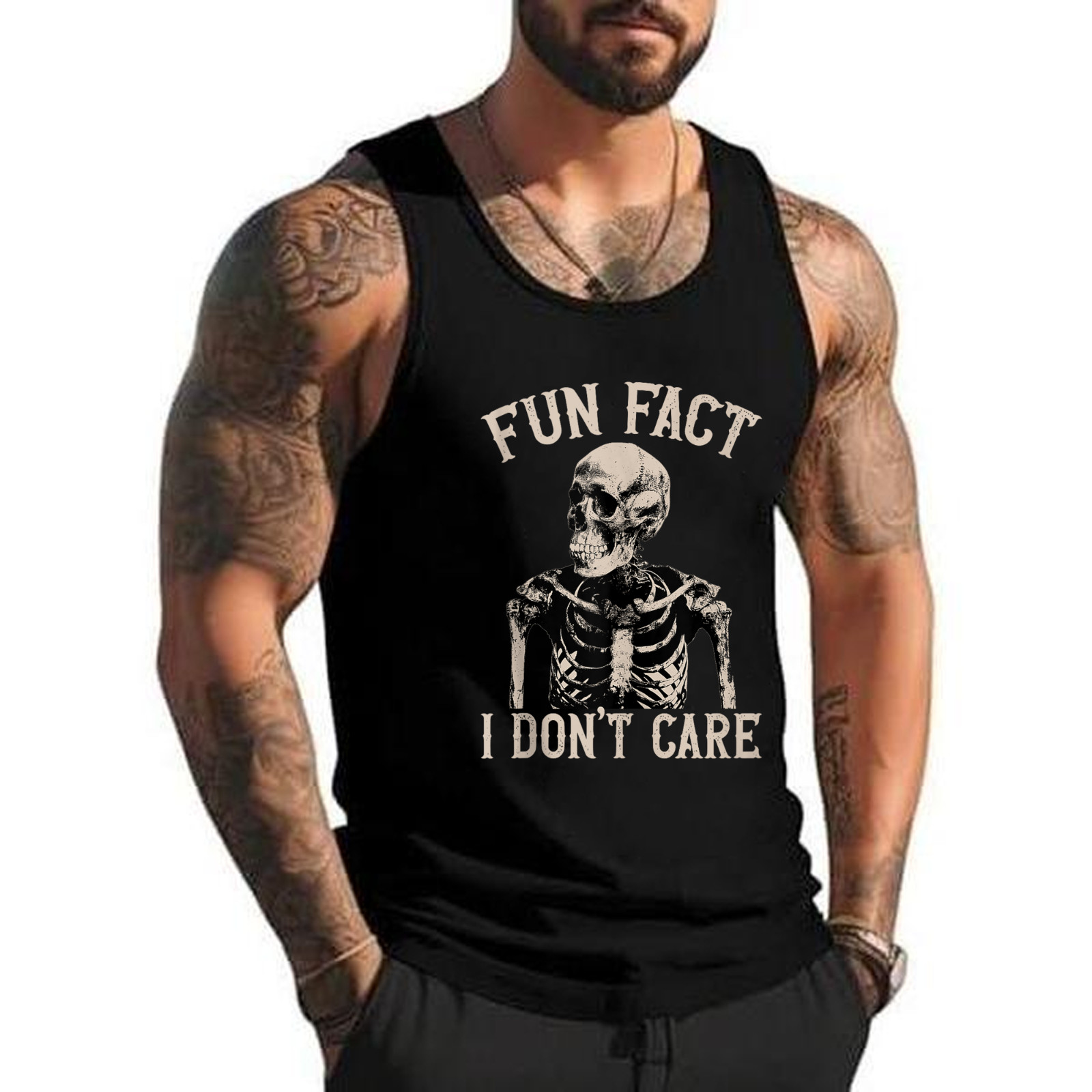 Fun Fact I Don’t Care Skull Funny Sarcastic Quote Tank Top gallery