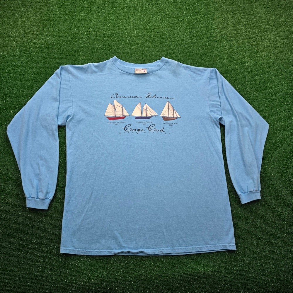 Cape Cod American Schooners Tshirt Mens Large Blue Vintage Made in USA Sailboat