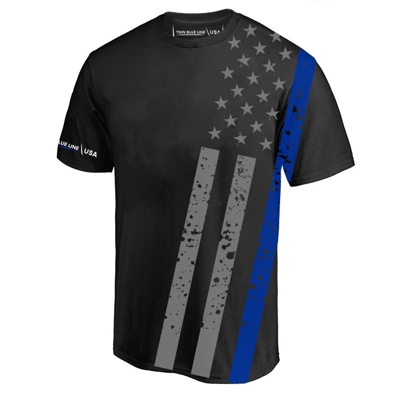 Thin Blue Line Men’s Distressed American Flag Dry Wicking Tee Athletic T-Shirt