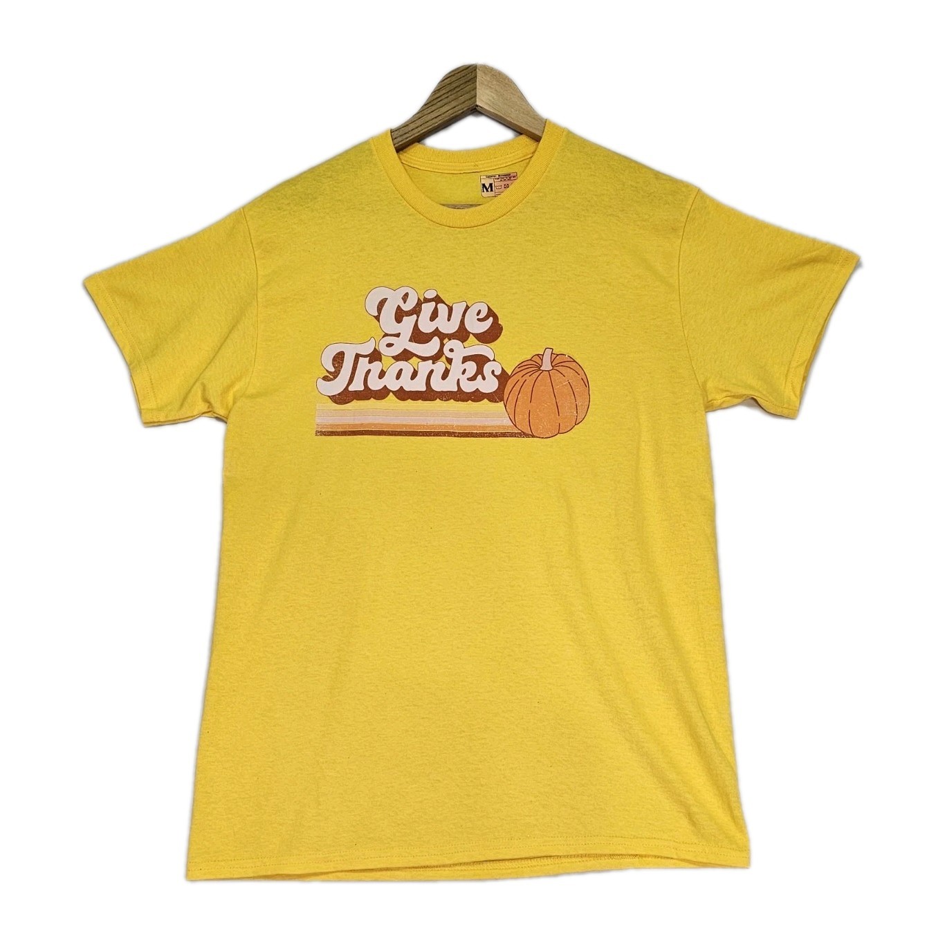 Retro Give Thanks Pumpkin Fall Seasonal Medium Yellow Shirt Thanksgiving Gift gallery