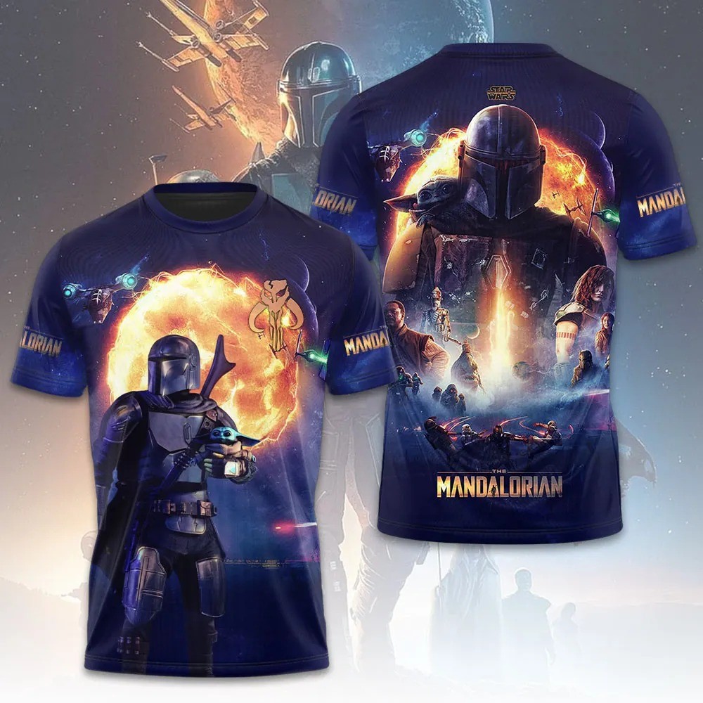 Star Wars Mandalorian Din Djarin Baby Yoda Full Print Tee Size XS-6XL