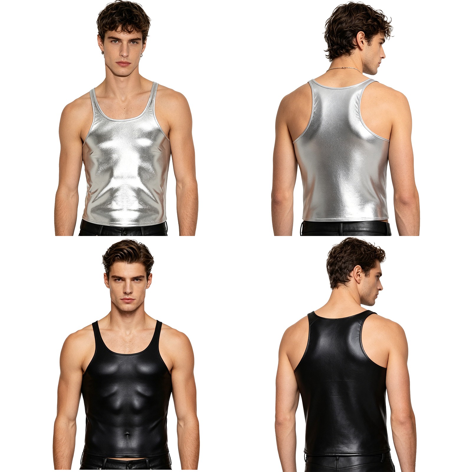 Men Shirt Gym Tank Stage Performance Vest Wet Look Sports Training T-shirt Rave gallery