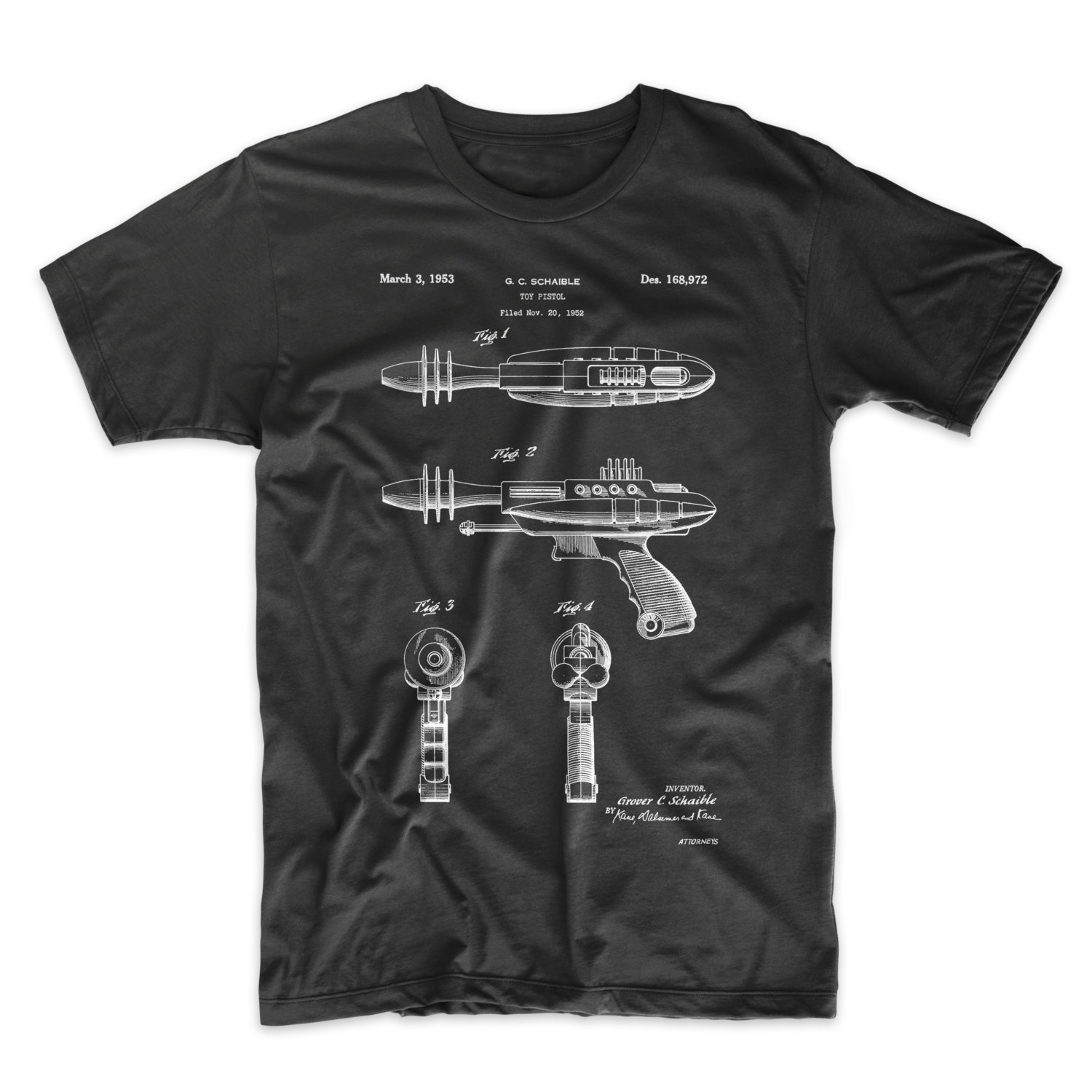 Ray Gun Patent T-Shirt. Retro Space.Comfy on Black White or Gray. Premium. NEW