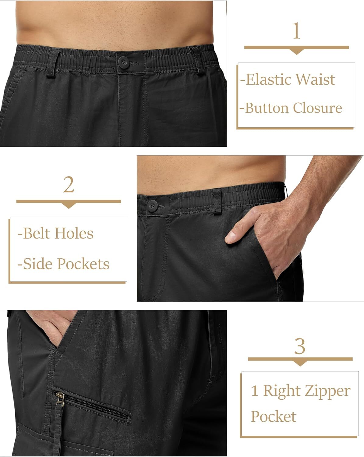MAGCOMSEN Men's Below Knee Long Shorts Cotton Work 3/4 Cargo Capris 40, Black gallery