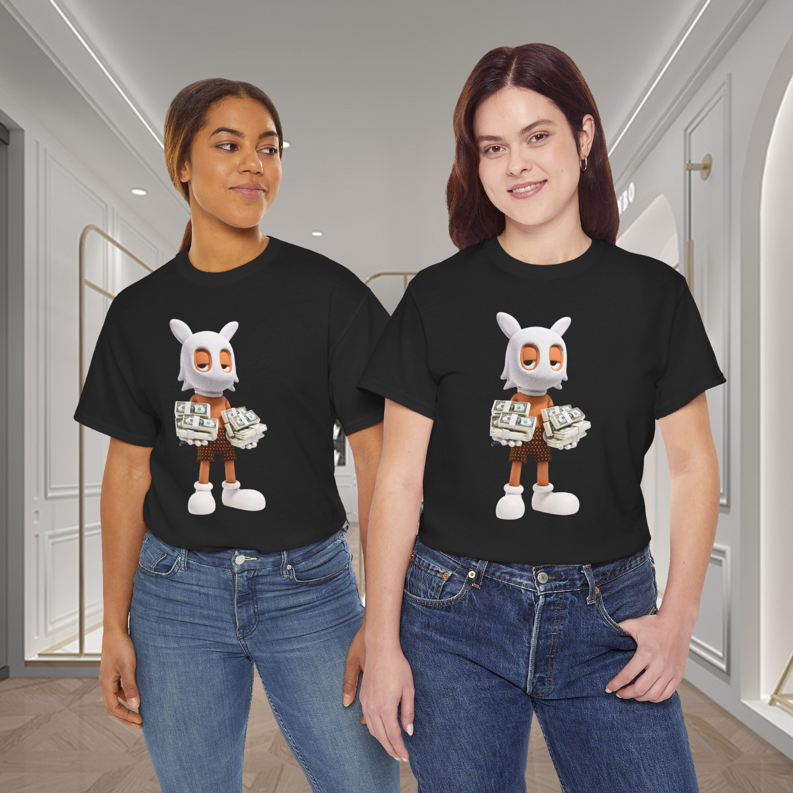 Sleepy Masked Mascot Money Stack Graphic T-Shirt Cash Streetwear Tee gallery