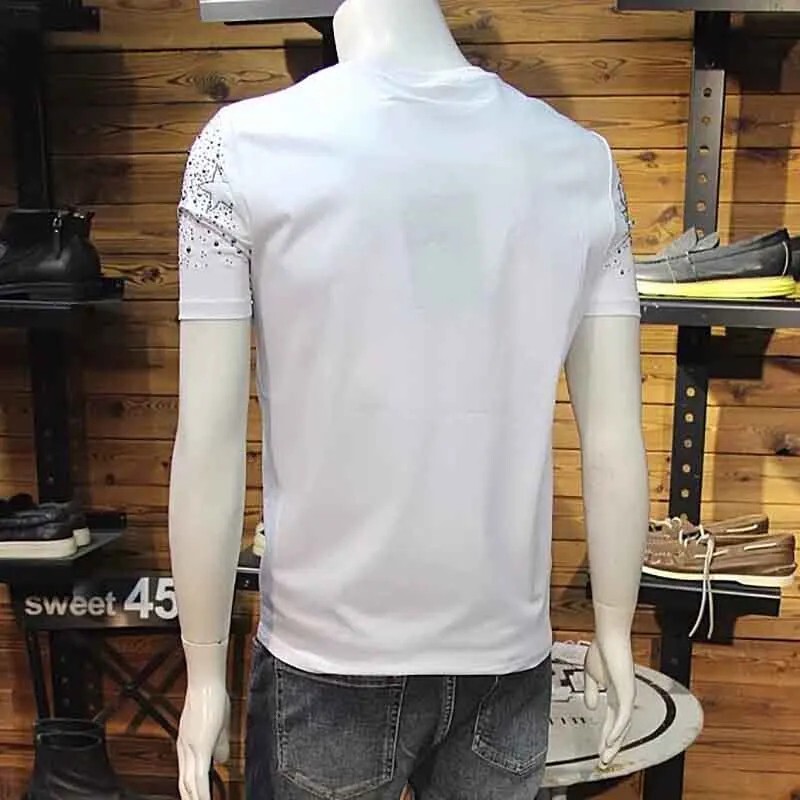 New Fashion Star Trend Rhinestone Diamond Summer Short Sleeve Luxury Men T-Shirt gallery