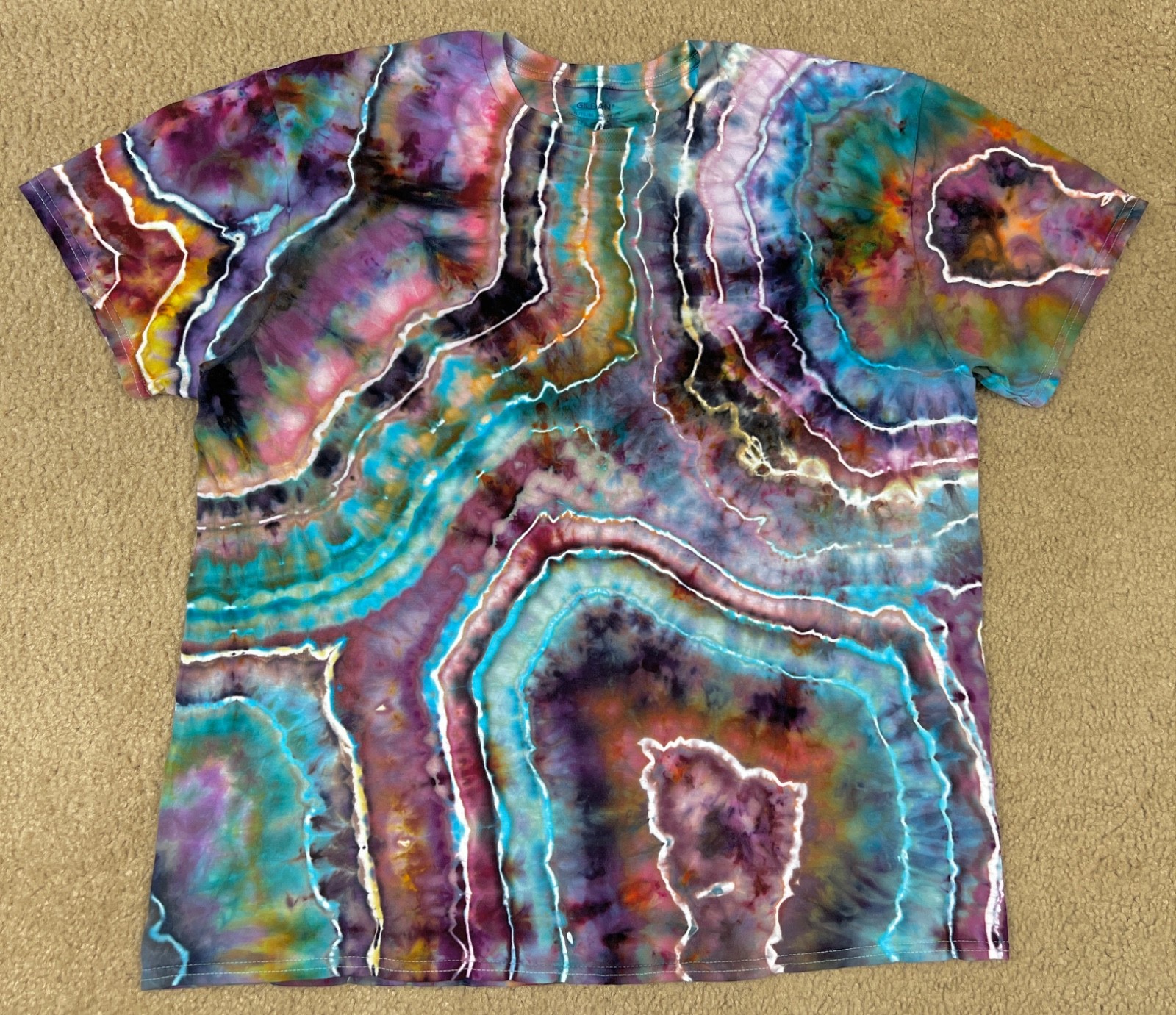 Handmade Ice Tie Dye T-Shirt XL Mens Womens Soft Cotton Red Blue Geode
