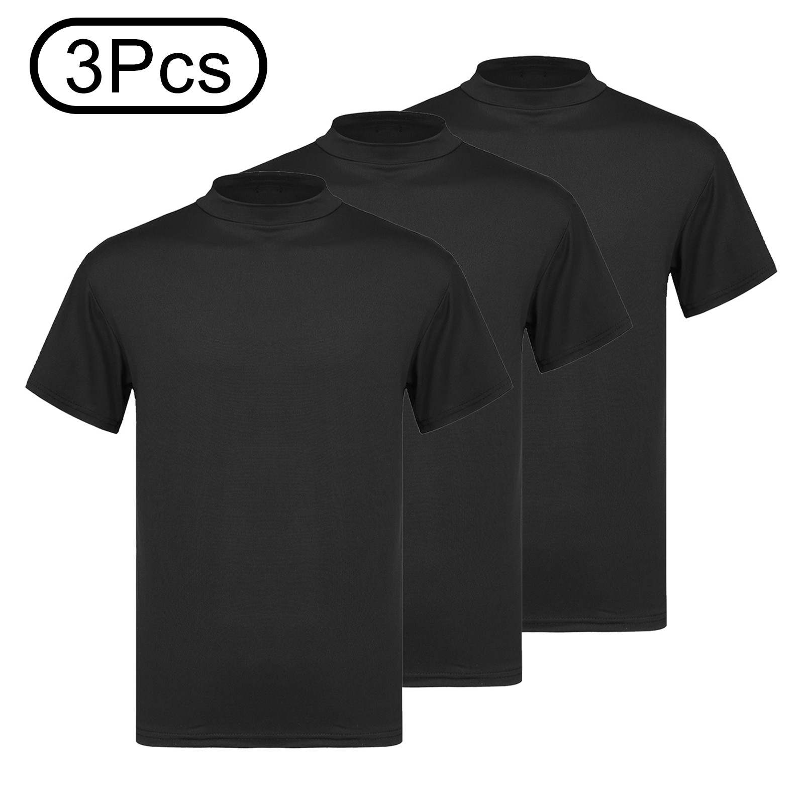 Mens Tops Summer T-shirt Solid Color Undershirt Short Sleeve Fashion Poly 3Pcs