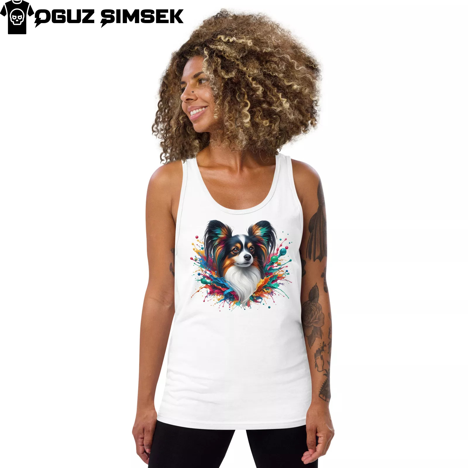 Splash of Art Papillon Dog Tank | Men's Graphic Bella + Canvas 3480 Top gallery