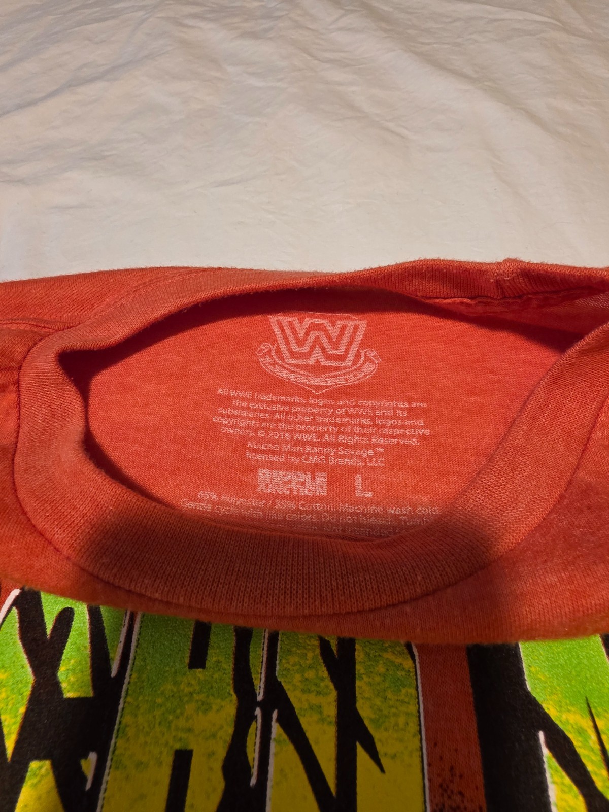 WWE Official Macho Man Orange Soft Ripple Junction T-Shirt Sz Large Excellent gallery