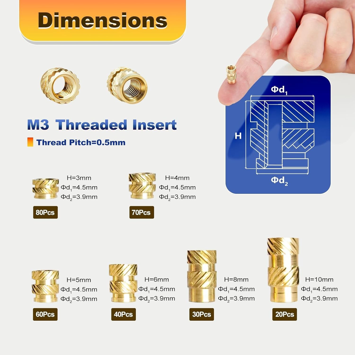 300 Pcs M3 Threaded Inserts for Plastic with Heat Set Tip,M3*3mm-10mm Hight*4…