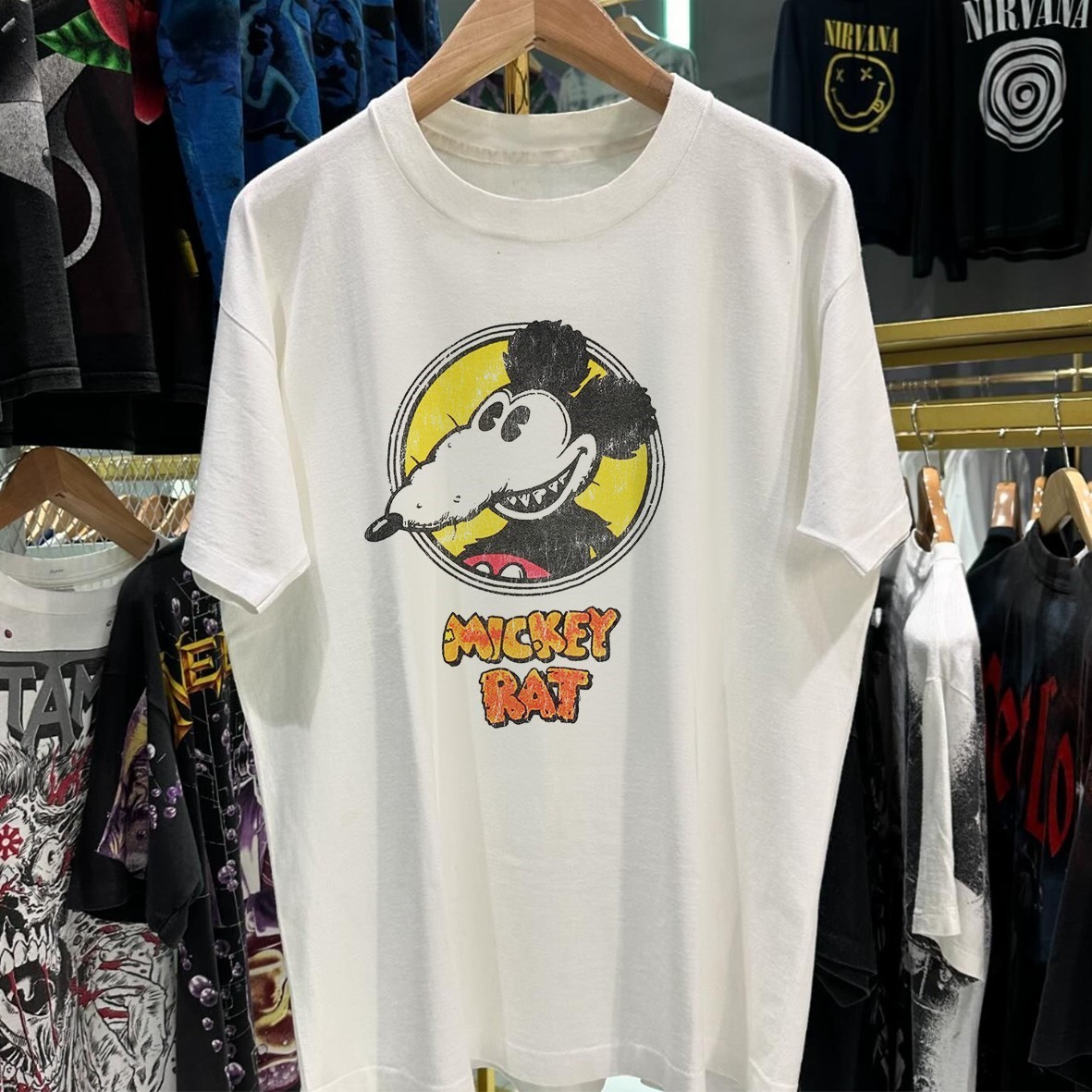 80s-90s Mickey Rat Washed T-Shirt White L gallery