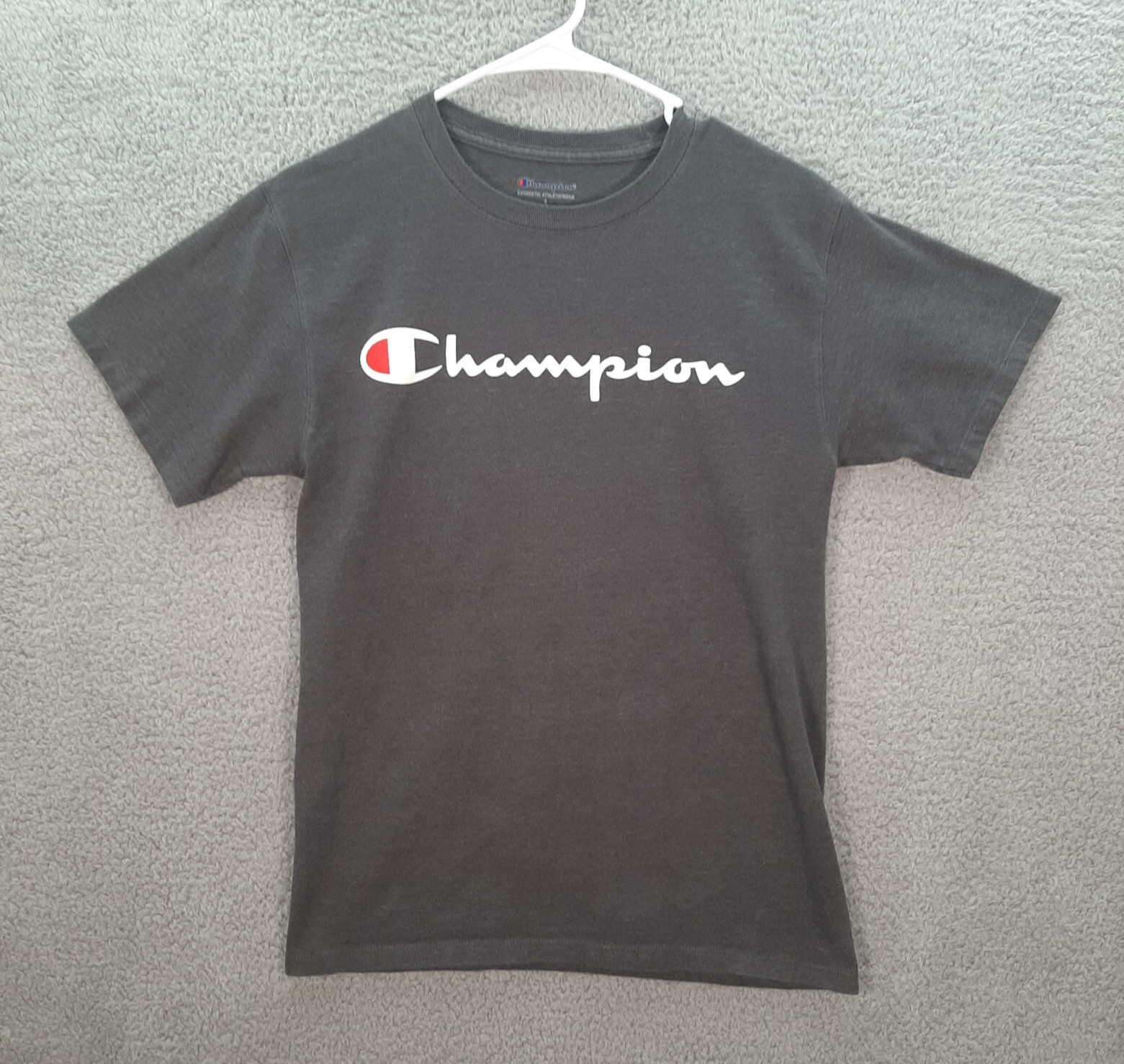 Champion Shirt Adult Small Gray Spell Out Logo Athleticwear Sports Casual Preppy gallery