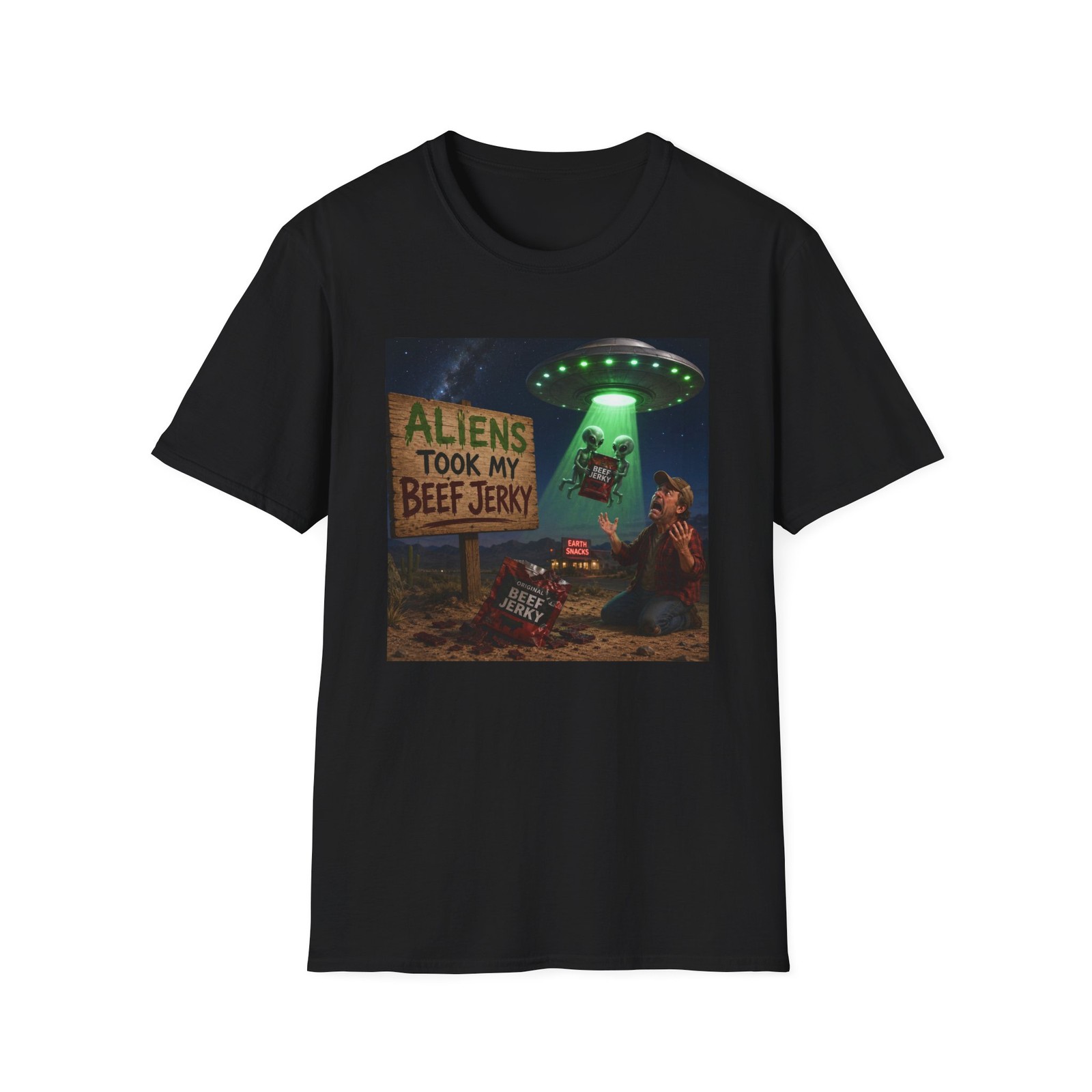 Aliens Took My Beef Jerky T-Shirt | UFO Abduction Snack Humor gallery