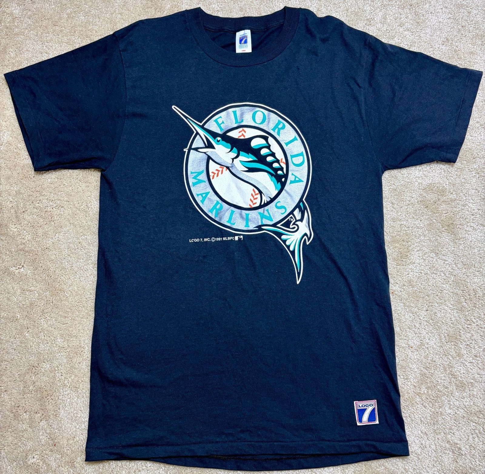 Vintage 1991 Florida Marlins Logo 7 T-Shirt Single Stitch Made in USA gallery