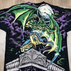 Rare Vintage LIQUID BLUE 1995 Gargoyle All Over Print Single Stitch Shirt L USA