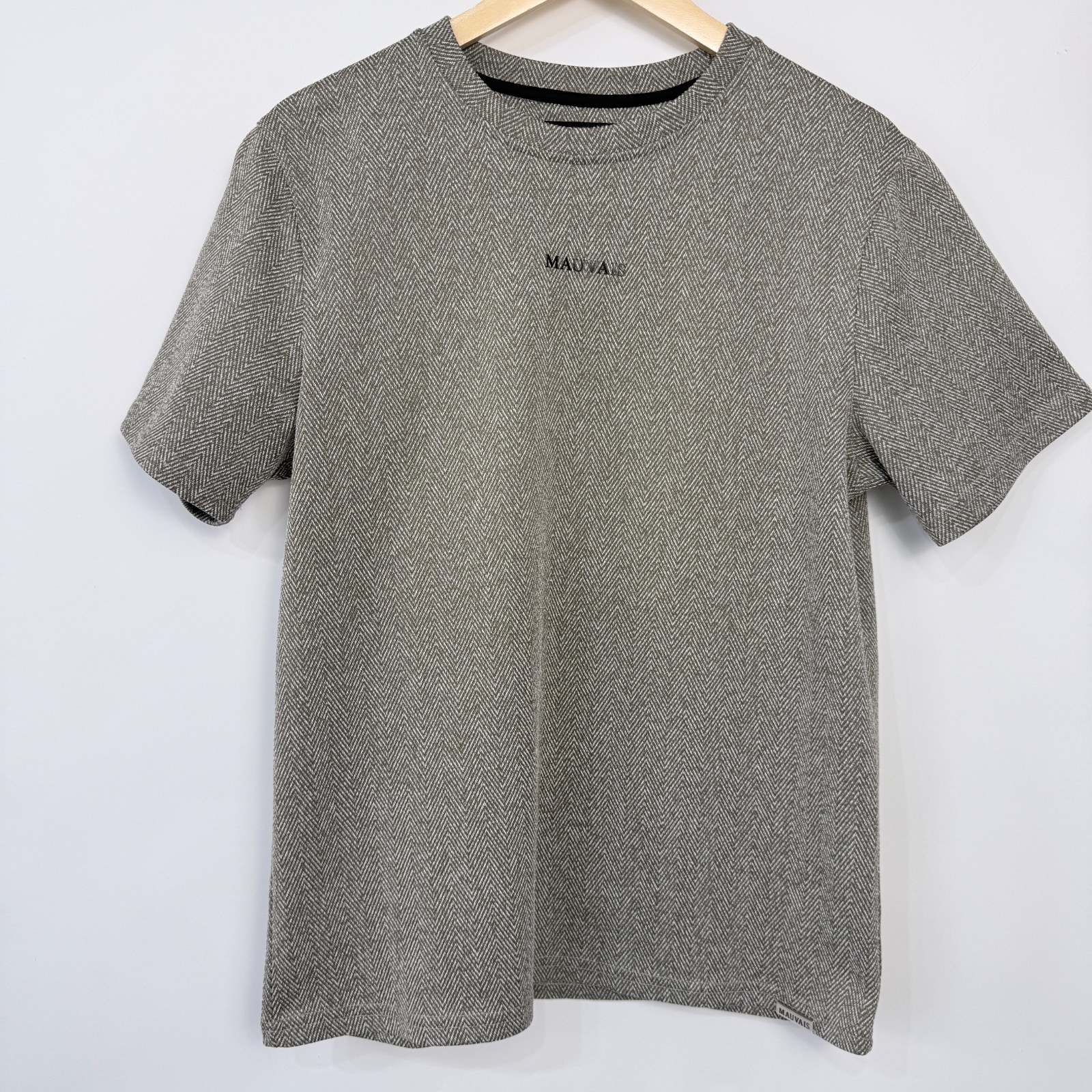 Mauvais Herringbone Spellout Short Sleeve T Shirt Mens L Brown Stretch Textured
