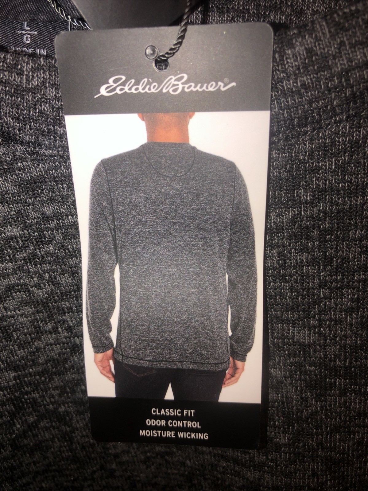 Eddie Bauer Long Sleeve Pocket Tee Textured Heather Gray Fabric Size Large NWT gallery