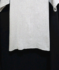 Mens XL THIN Burlap EMBROIDERED Tunic Beach Shirt Top Light Gray White Tie Neck