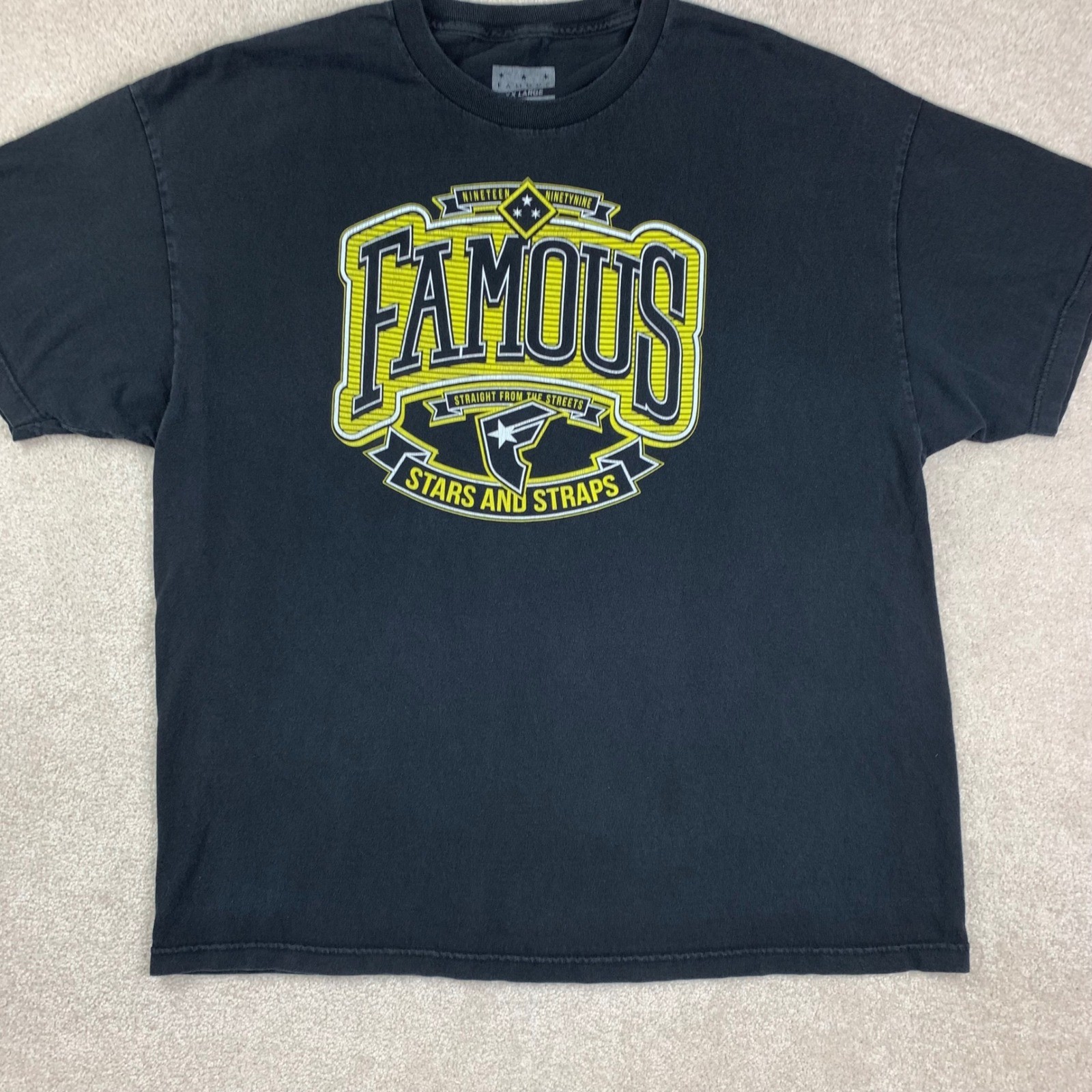 Famous Stars and Straps T-Shirt Mens XXL Black Yellow Graphic Logo Tee Vtg Y2K gallery